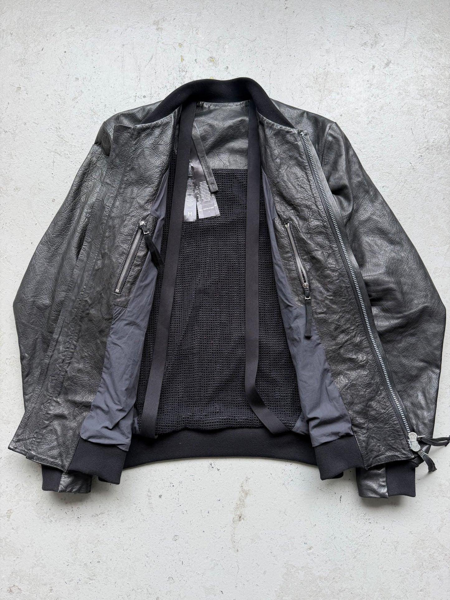 Boris Bidjan Saberi J3 Oil Washed Black Leather Jacket (M)