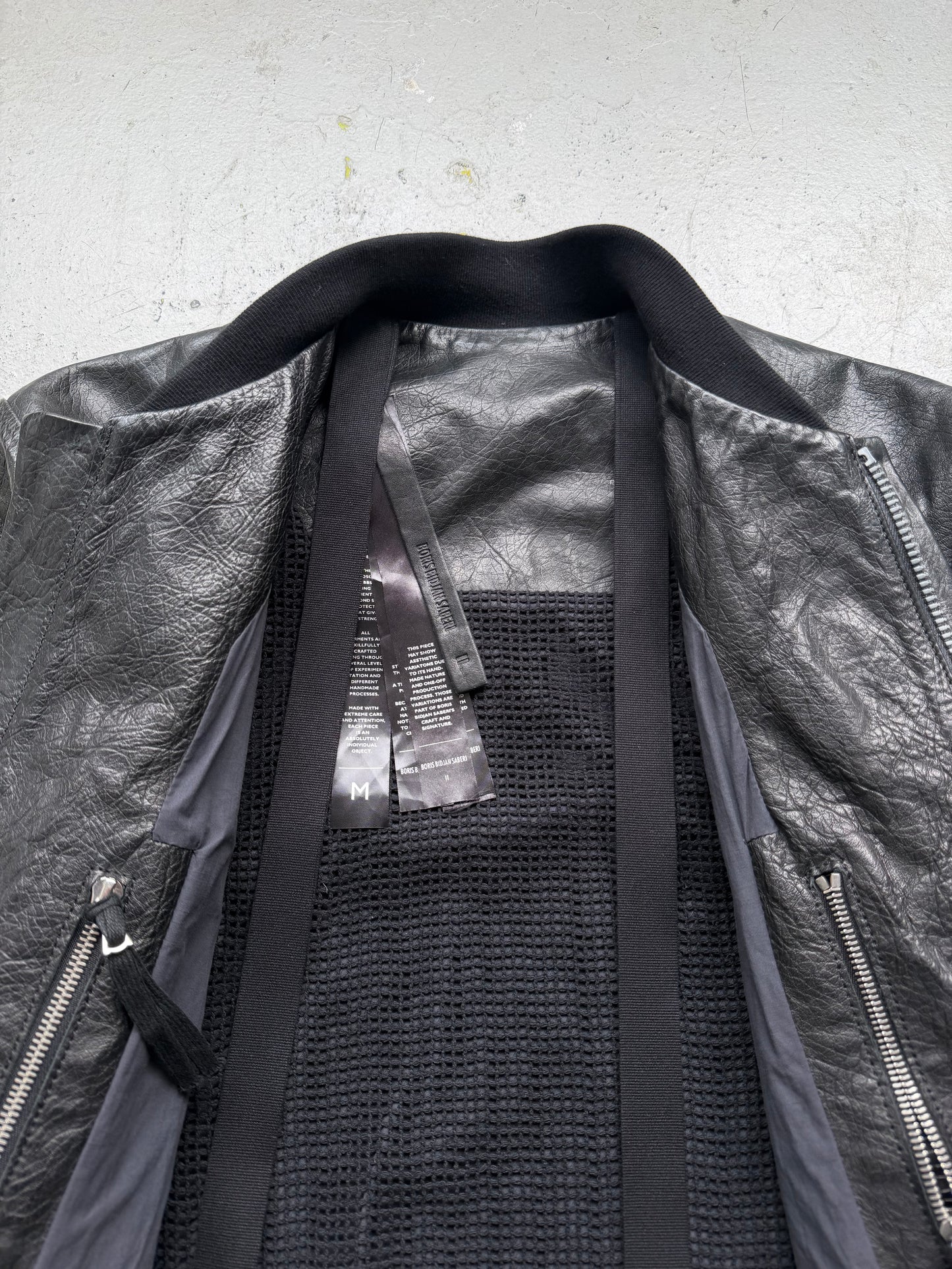 Boris Bidjan Saberi J3 Oil Washed Black Leather Jacket (M)