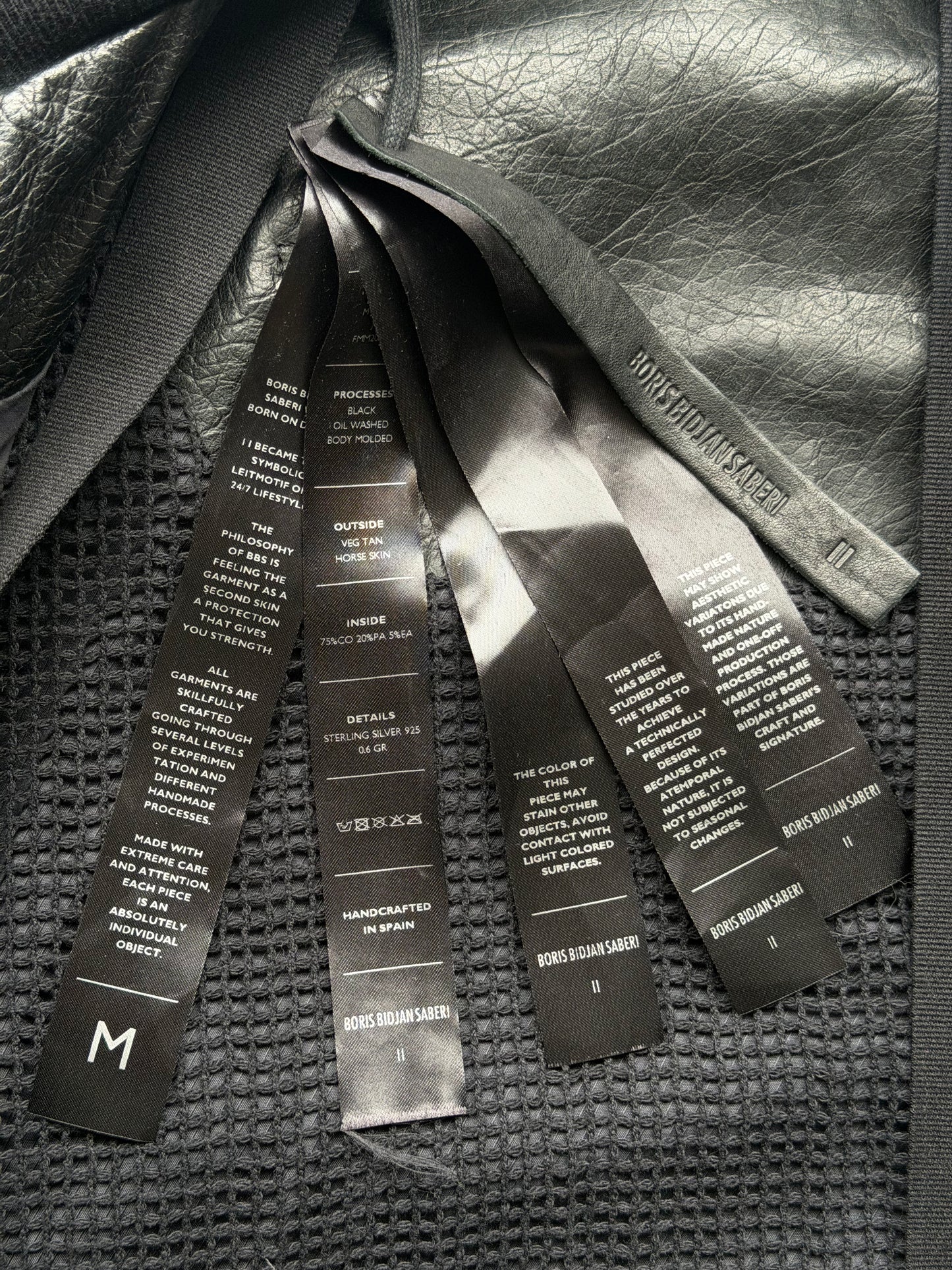 Boris Bidjan Saberi J3 Oil Washed Black Leather Jacket (M)