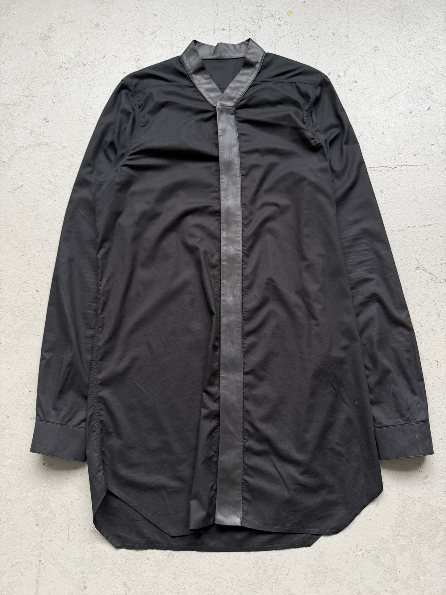 Rick Owens SS16 CYCLOPS Black Leather Trimmed Faun Button Up (50)