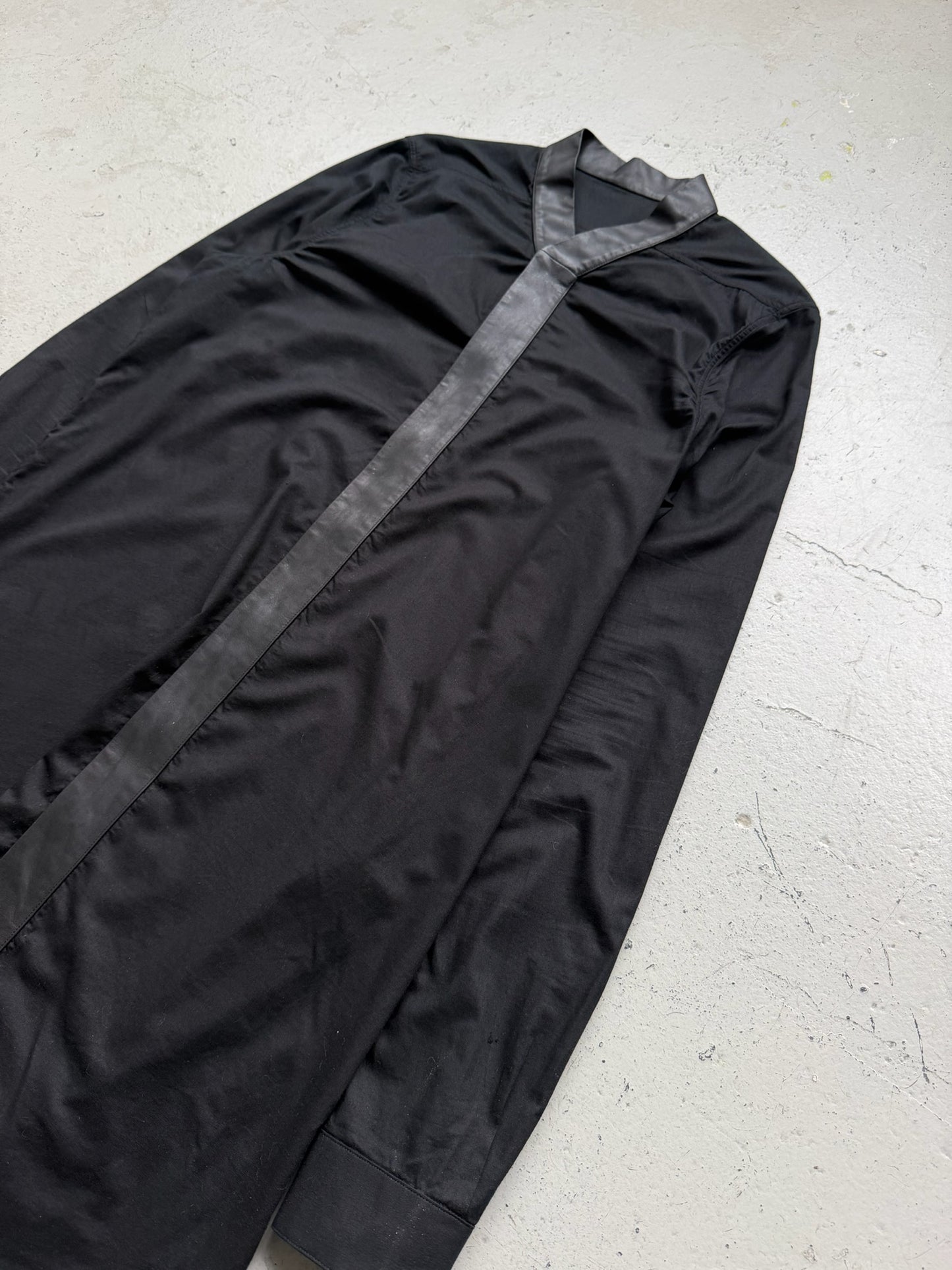 Rick Owens SS16 CYCLOPS Black Leather Trimmed Faun Button Up (50)