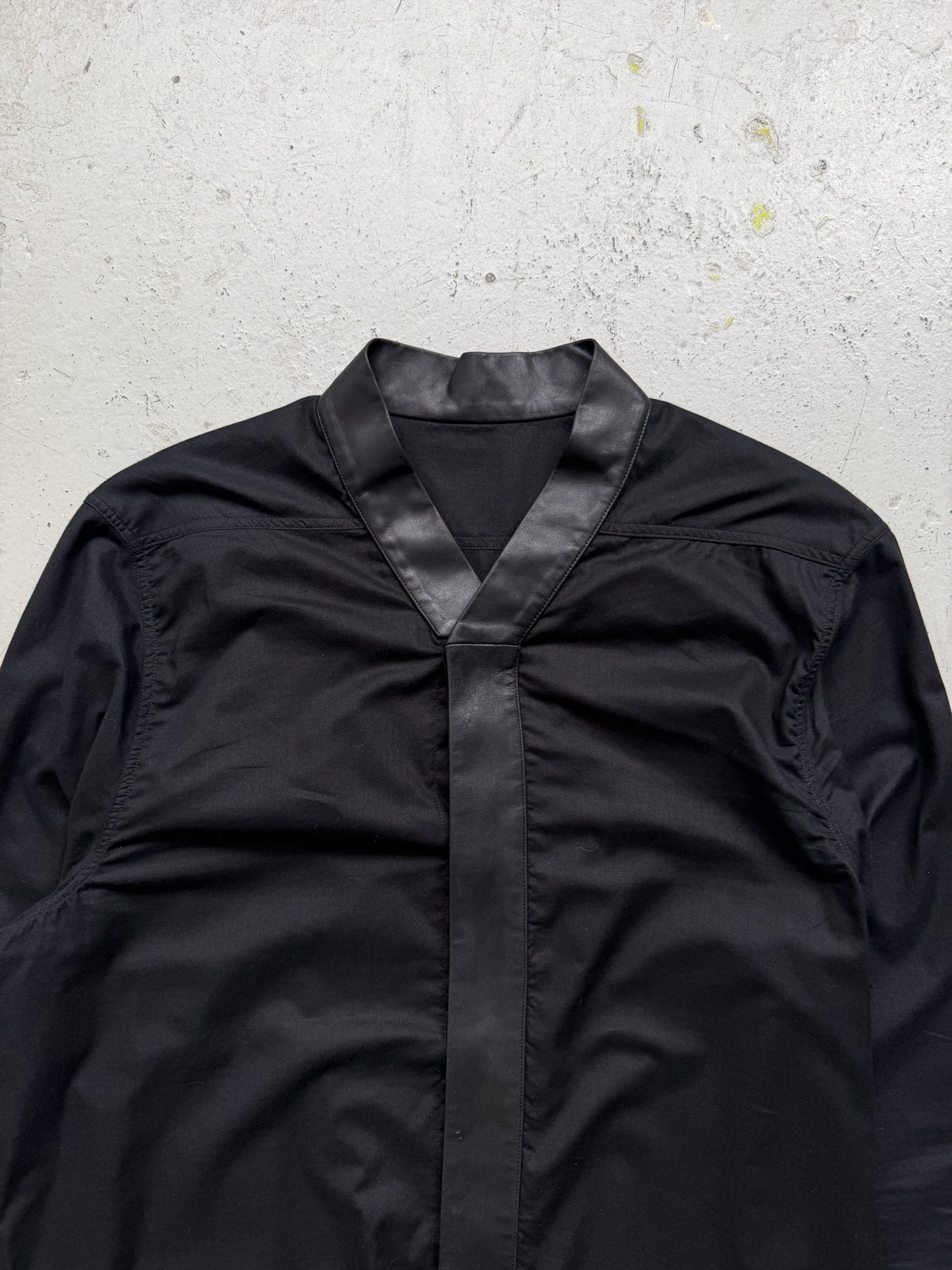 Rick Owens SS16 CYCLOPS Black Leather Trimmed Faun Button Up (50)