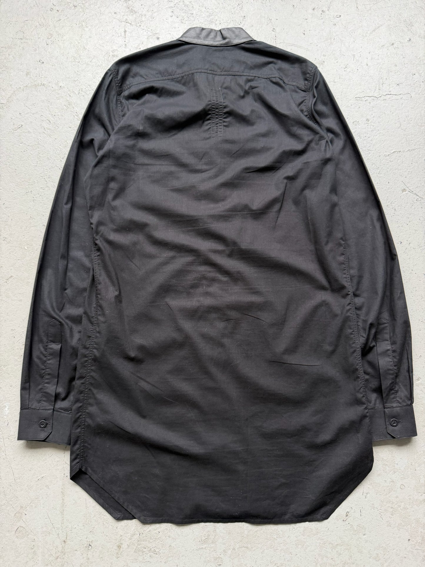 Rick Owens SS16 CYCLOPS Black Leather Trimmed Faun Button Up (50)