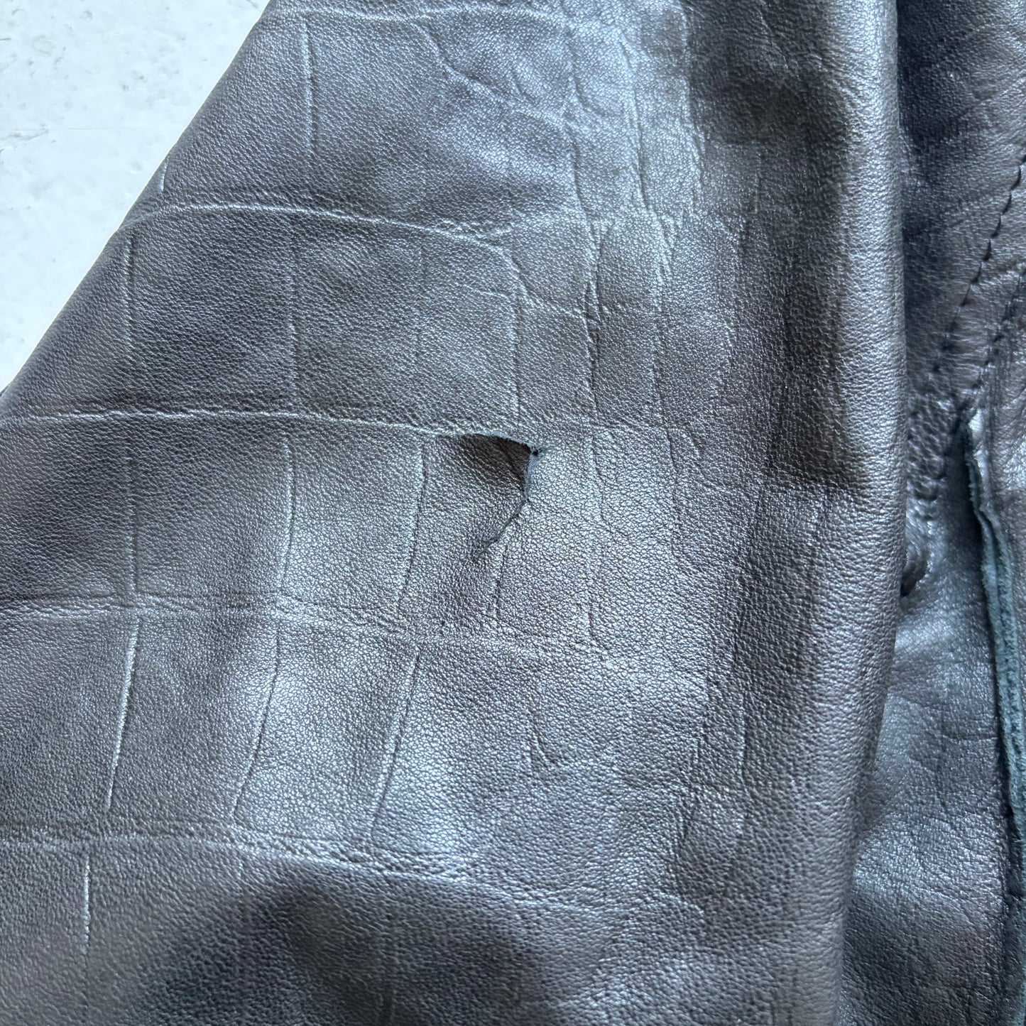 Emporio Armani 2010 Black Crocodile Textured Lamb Leather Jacket (54)