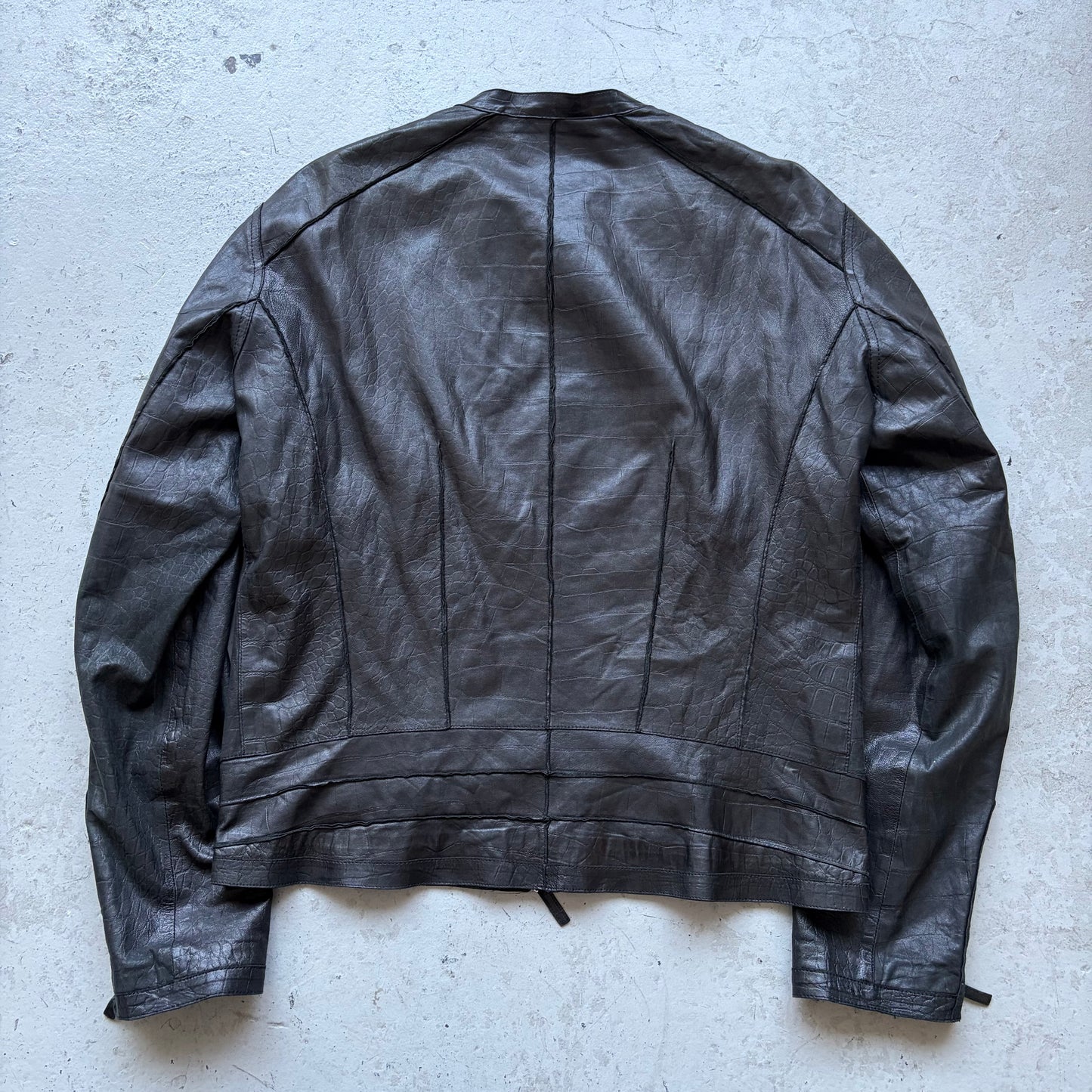 Emporio Armani 2010 Black Crocodile Textured Lamb Leather Jacket (54)