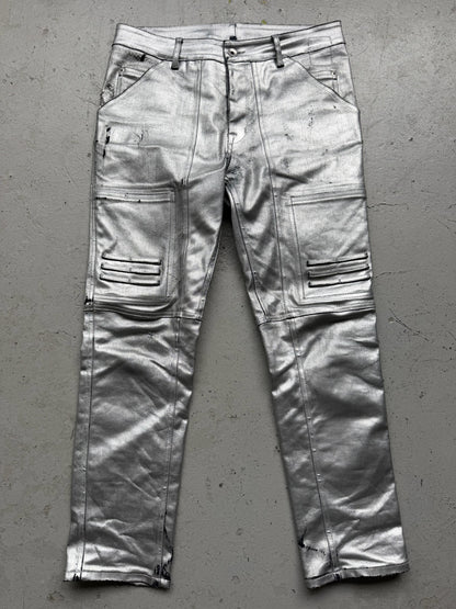 Rick Owens DRKSHDW FW19 Aluminum Waxed Nagakin Jeans (M)