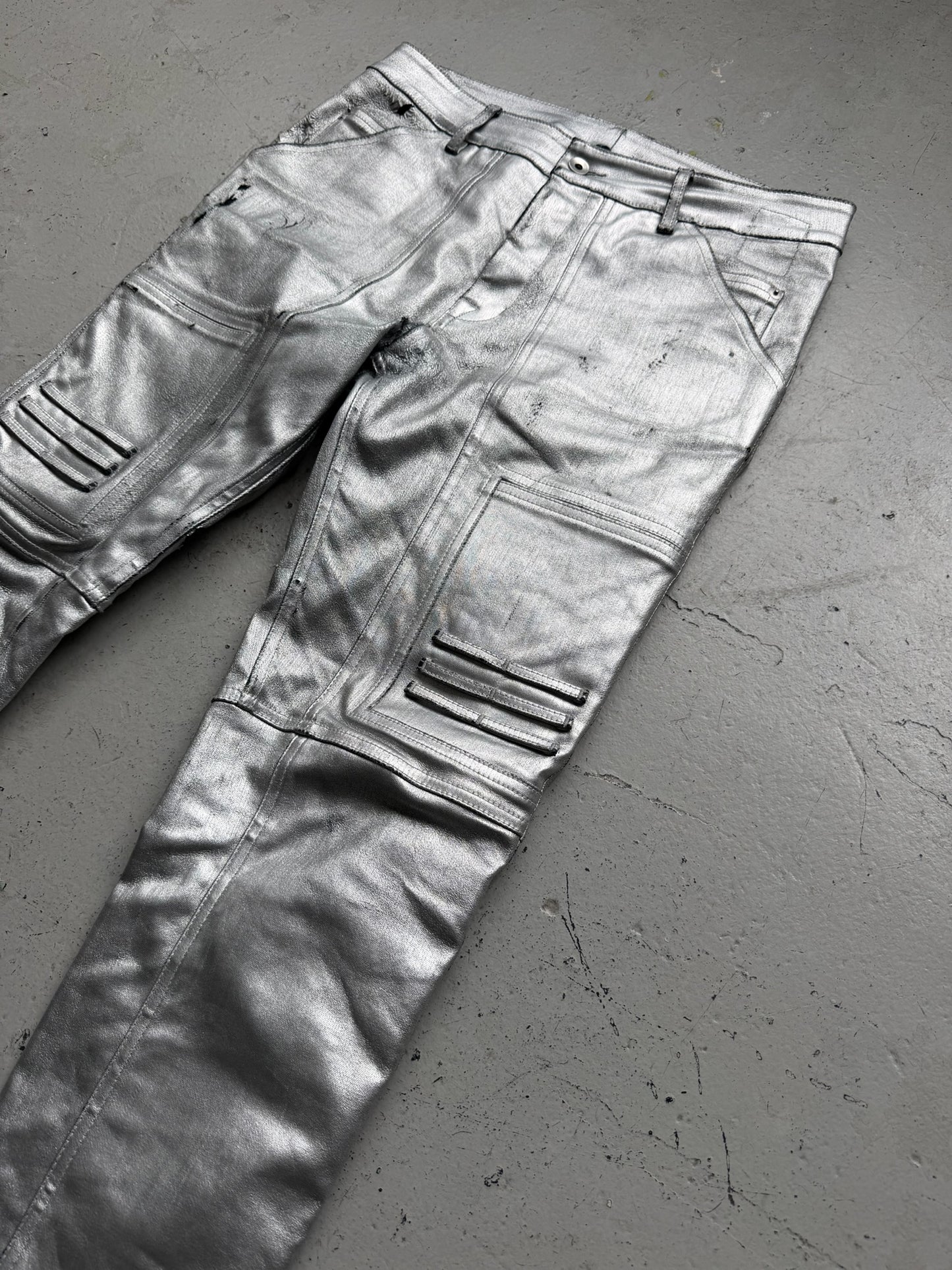 Rick Owens DRKSHDW FW19 Aluminum Waxed Nagakin Jeans (M)