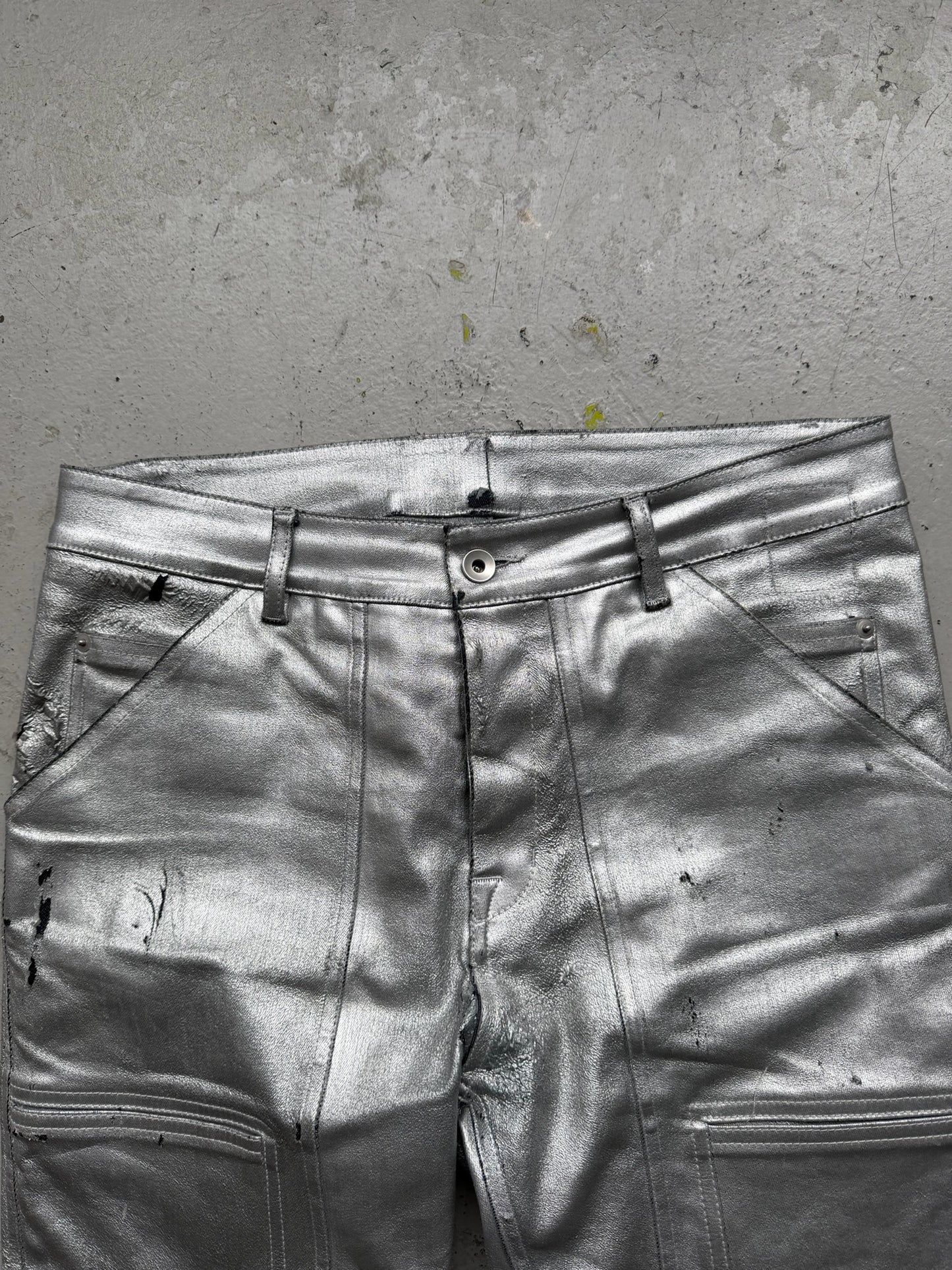 Rick Owens DRKSHDW FW19 Aluminum Waxed Nagakin Jeans (M)