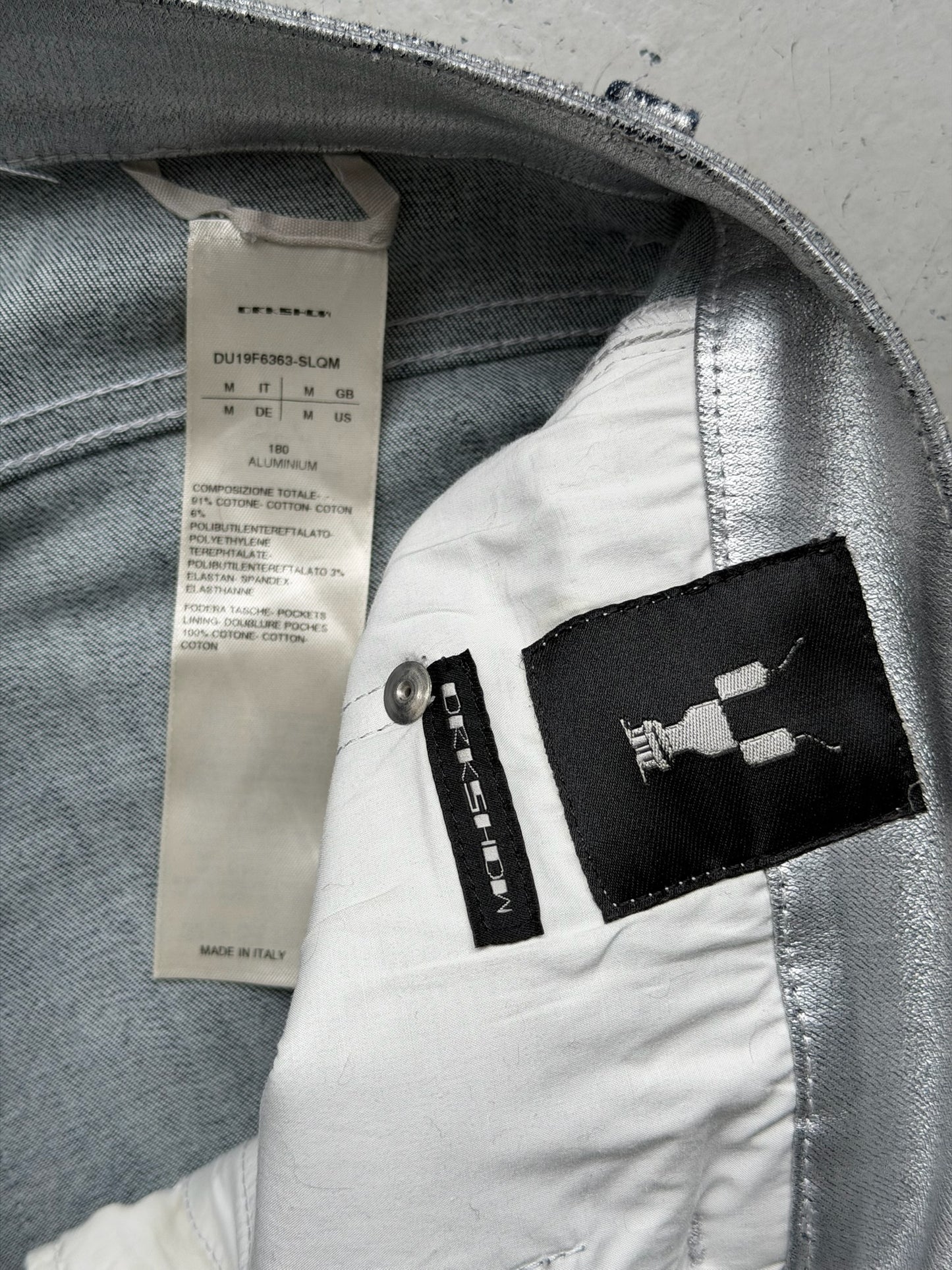 Rick Owens DRKSHDW FW19 Aluminum Waxed Nagakin Jeans (M)