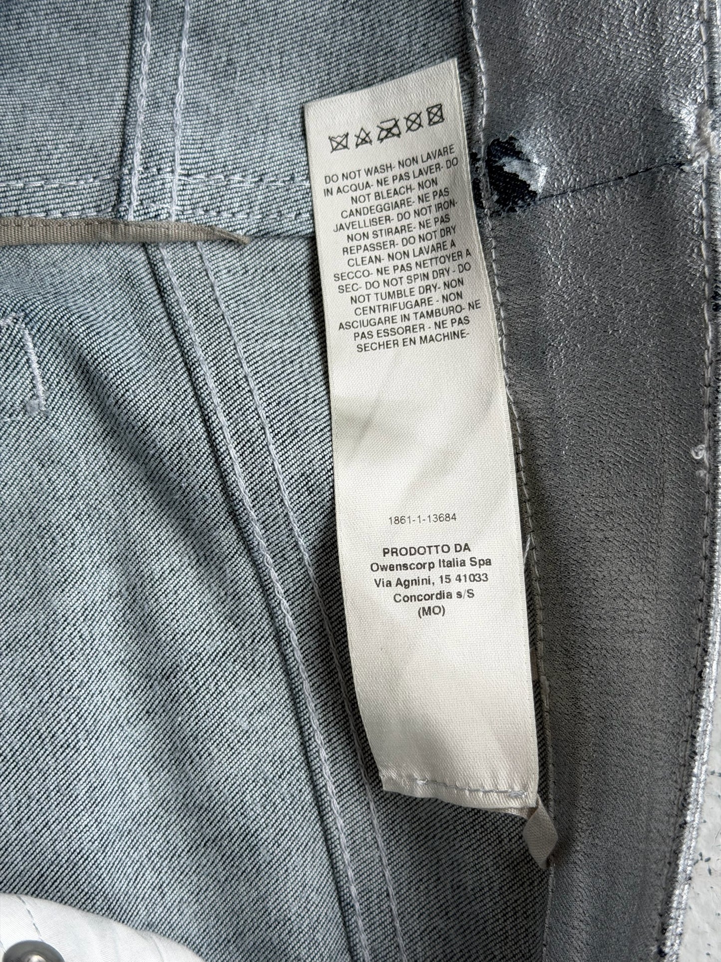 Rick Owens DRKSHDW FW19 Aluminum Waxed Nagakin Jeans (M)