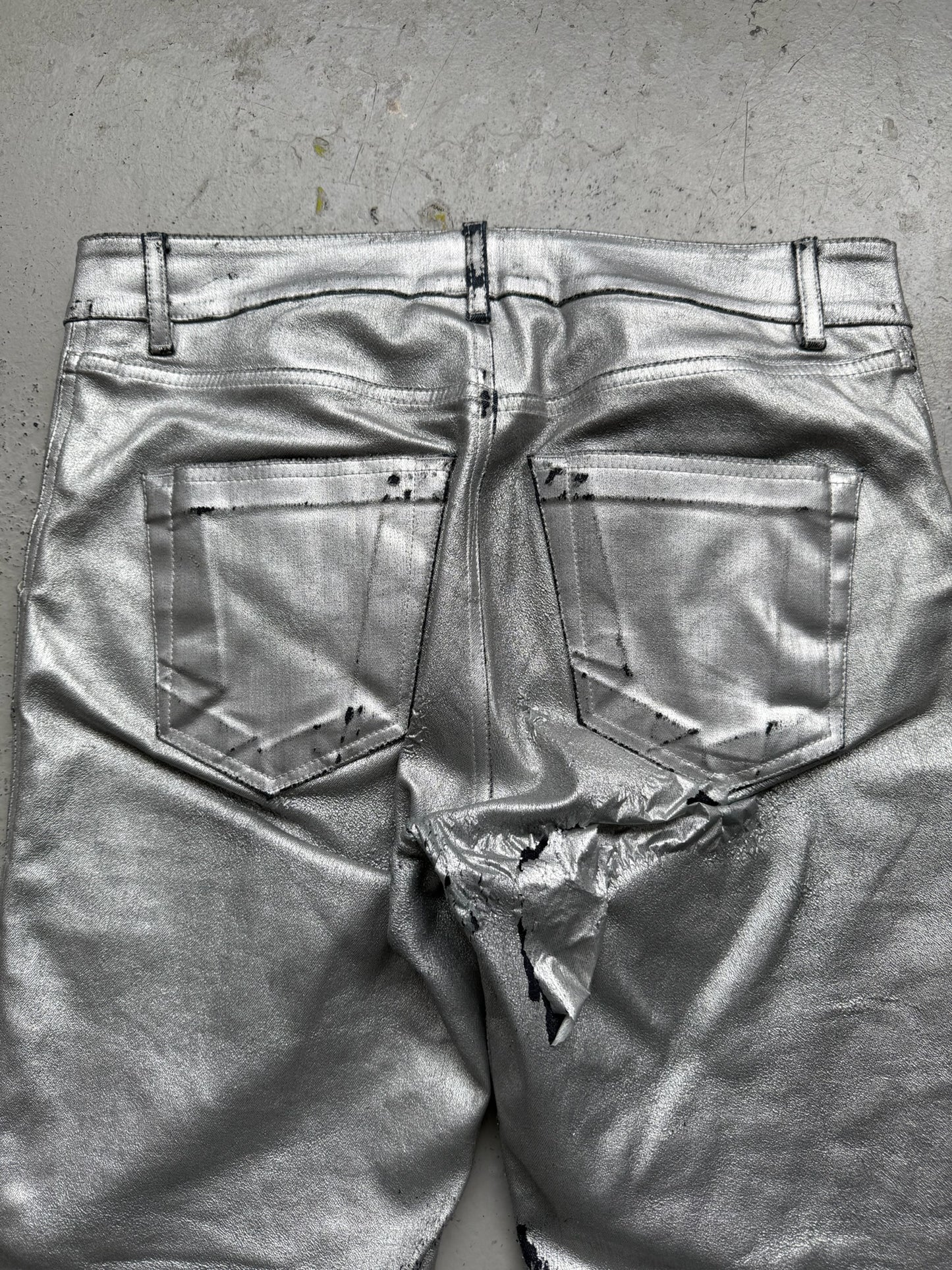 Rick Owens DRKSHDW FW19 Aluminum Waxed Nagakin Jeans (M)