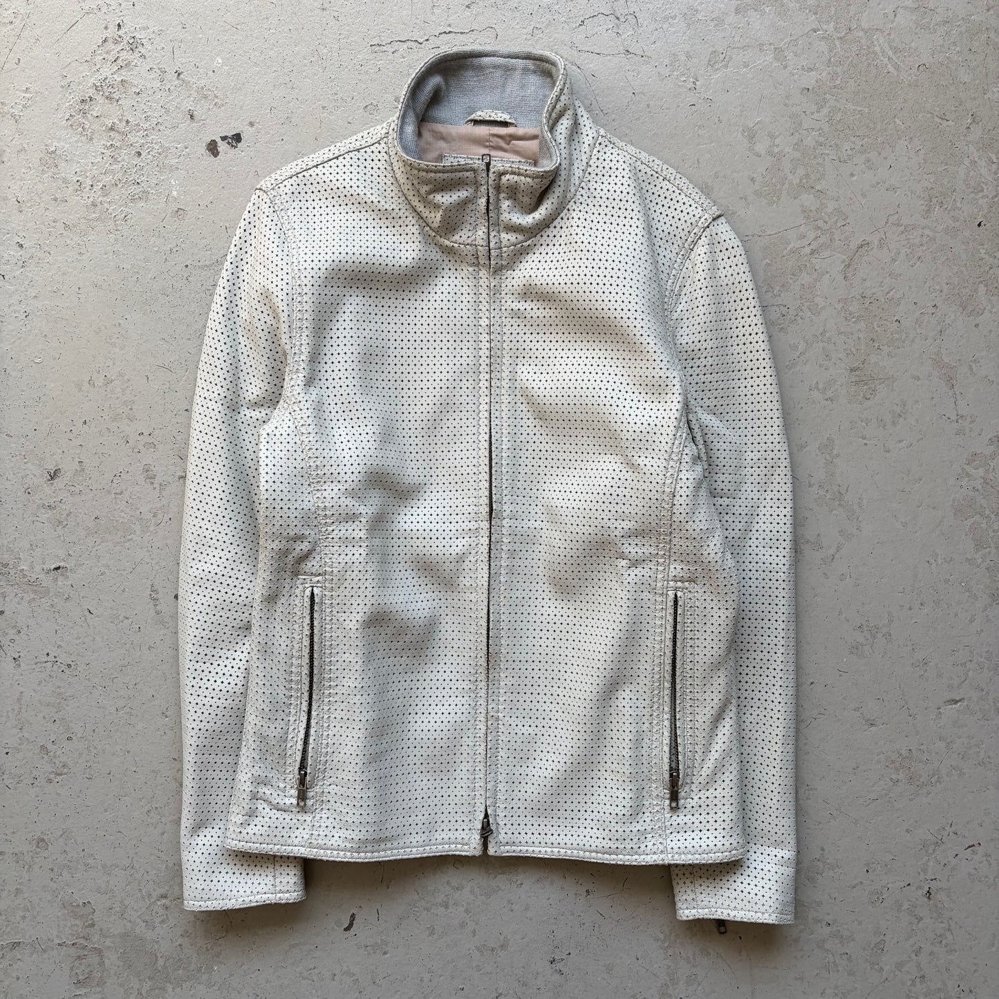 Liugoo Leathers Perforated Grey Leather Jacket (M)