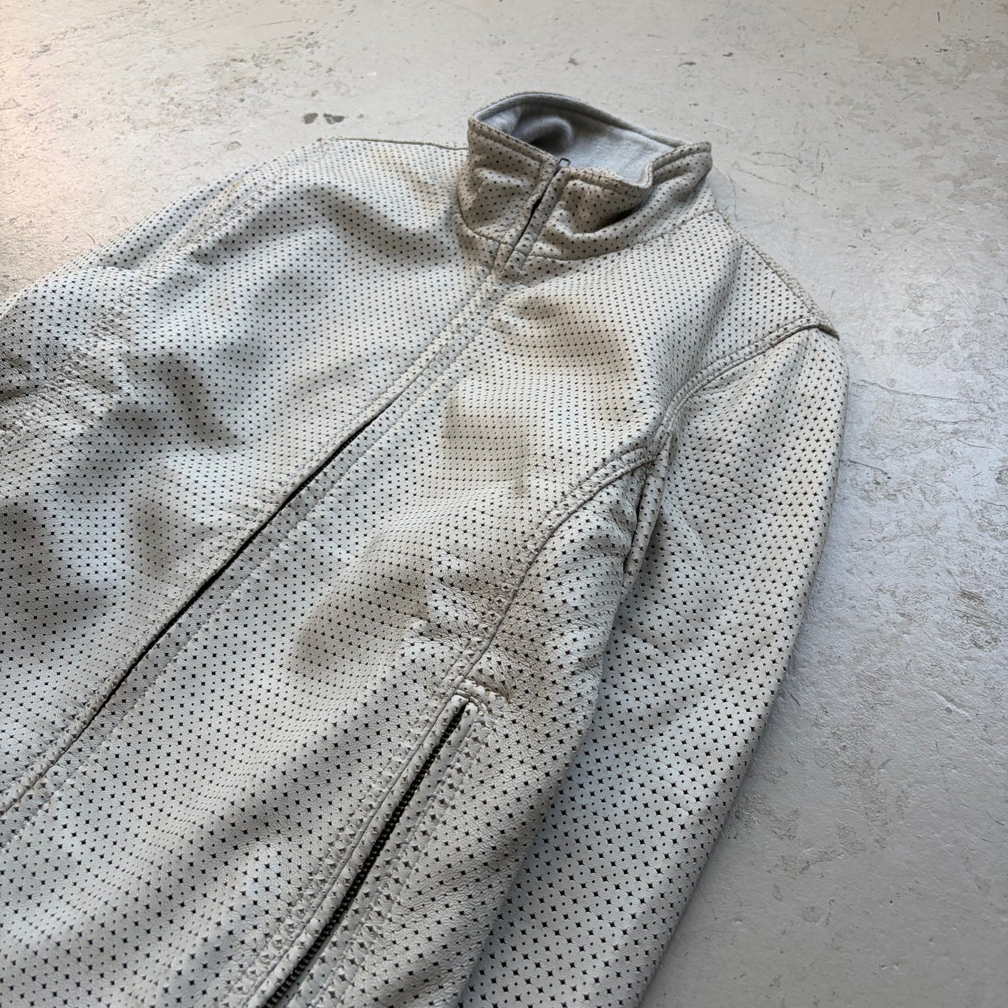Liugoo Leathers Perforated Grey Leather Jacket (M)