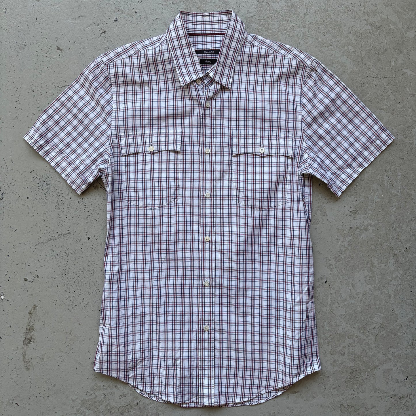 Gucci 2012 Plaid Red & Blue Front Pocket Button Up (38)