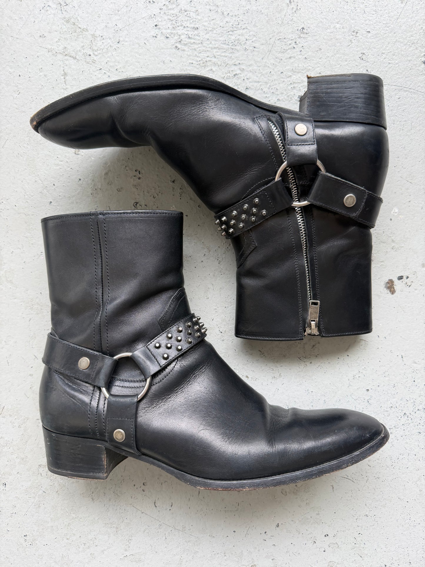 Saint Laurent Paris Studded Black Leather Wyatt Boots (44.5)