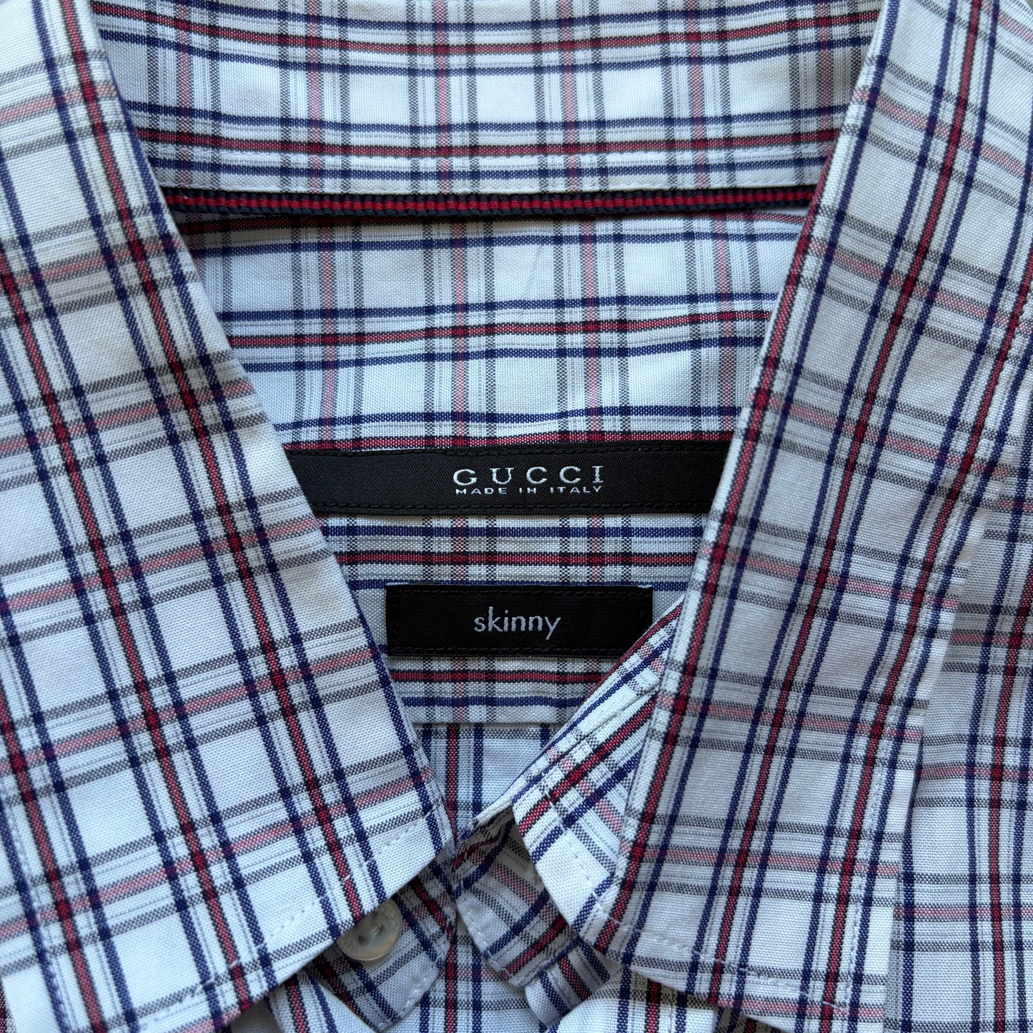 Gucci 2012 Plaid Red & Blue Front Pocket Button Up (38)