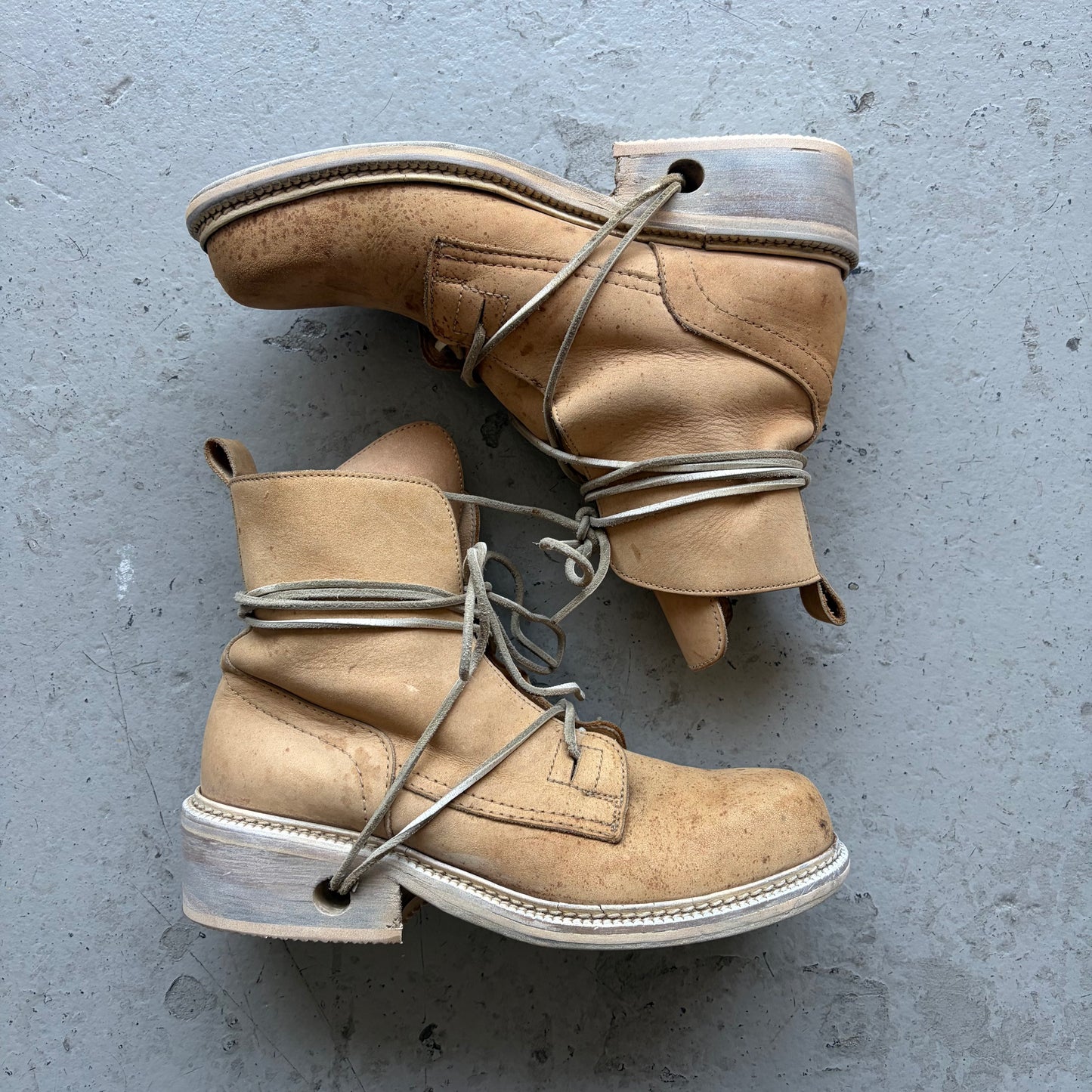 Dirk Bikkembergs 1990's Lace Through Tan Leather Boots (41)