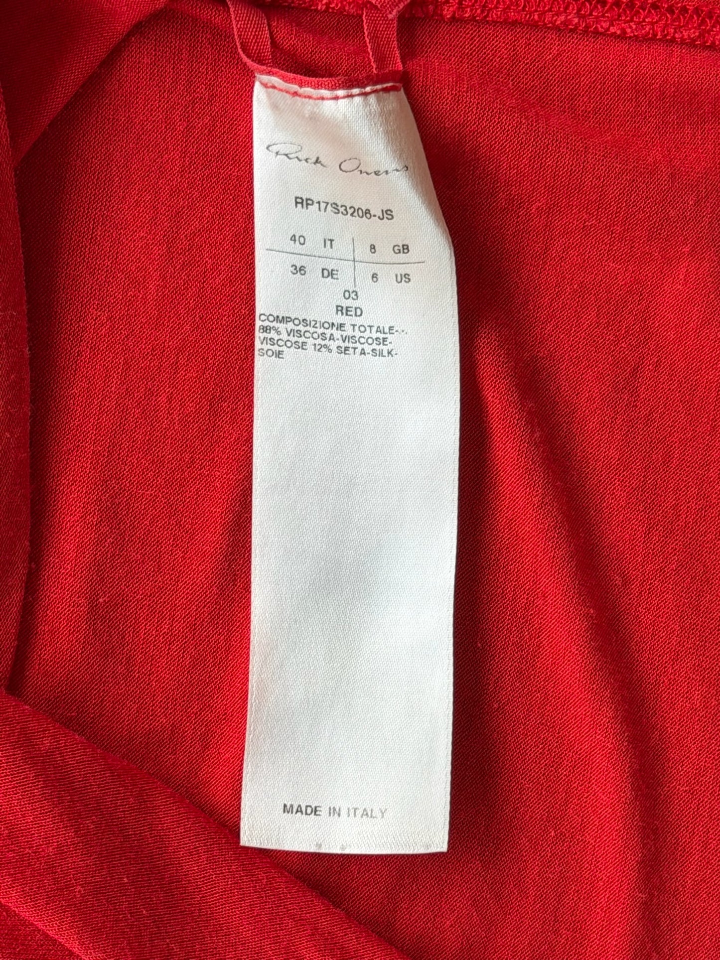 Rick Owens SS17 WALRUS Red Silk/Viscose Blend Short Sleeve (40)