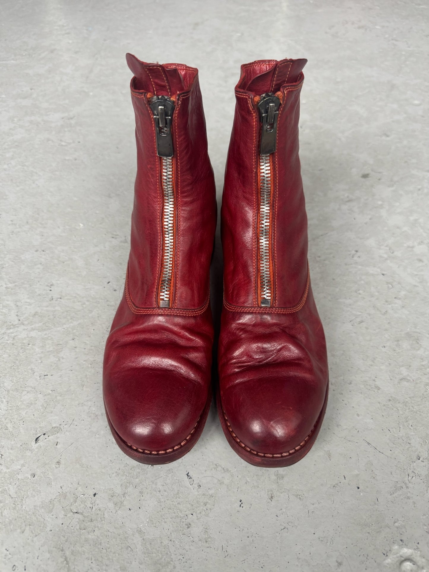 Guidi 210 Front Zip Red Soft Horse Leather Boots (40)
