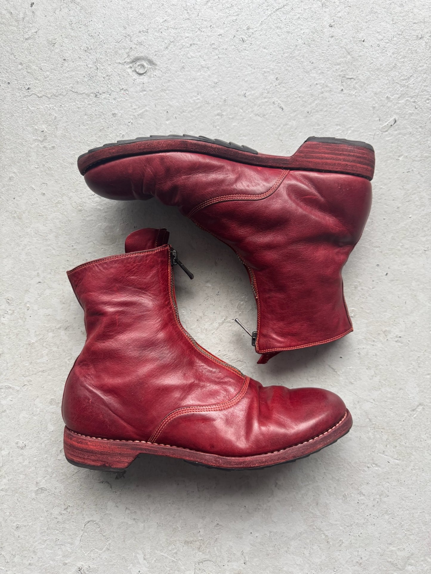 Guidi 210 Front Zip Red Soft Horse Leather Boots (40)