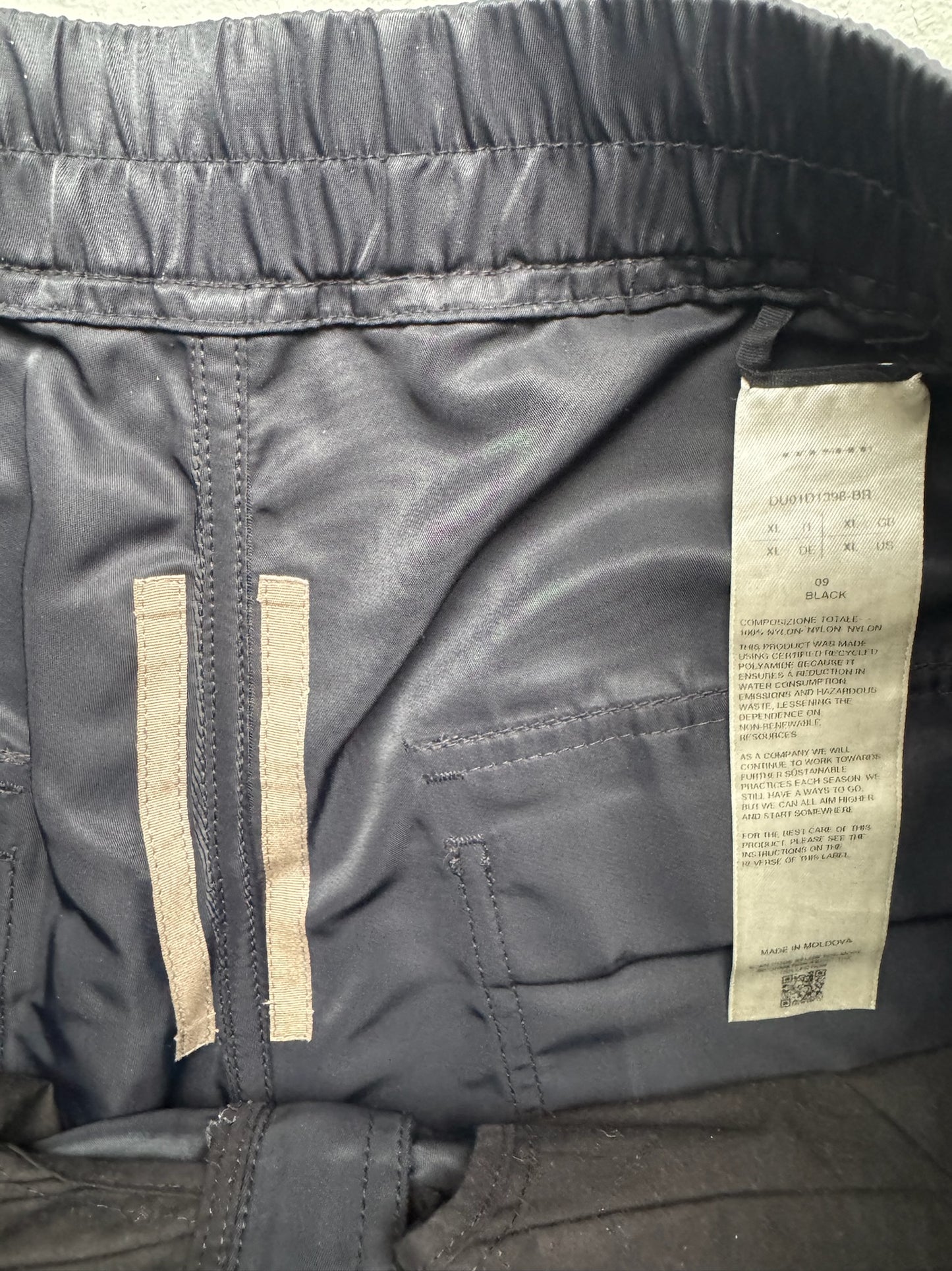 Rick Owens DRKSHDW Black Cargo Nylon Bela Pants (XL)