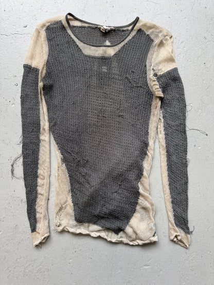 Helmut Lang Grey and White Mesh Long Sleeve (S)