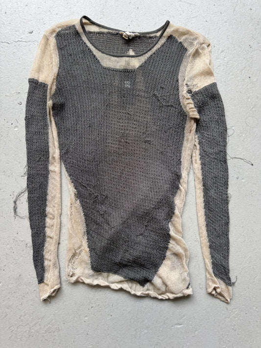 Helmut Lang Grey and White Mesh Long Sleeve (S)
