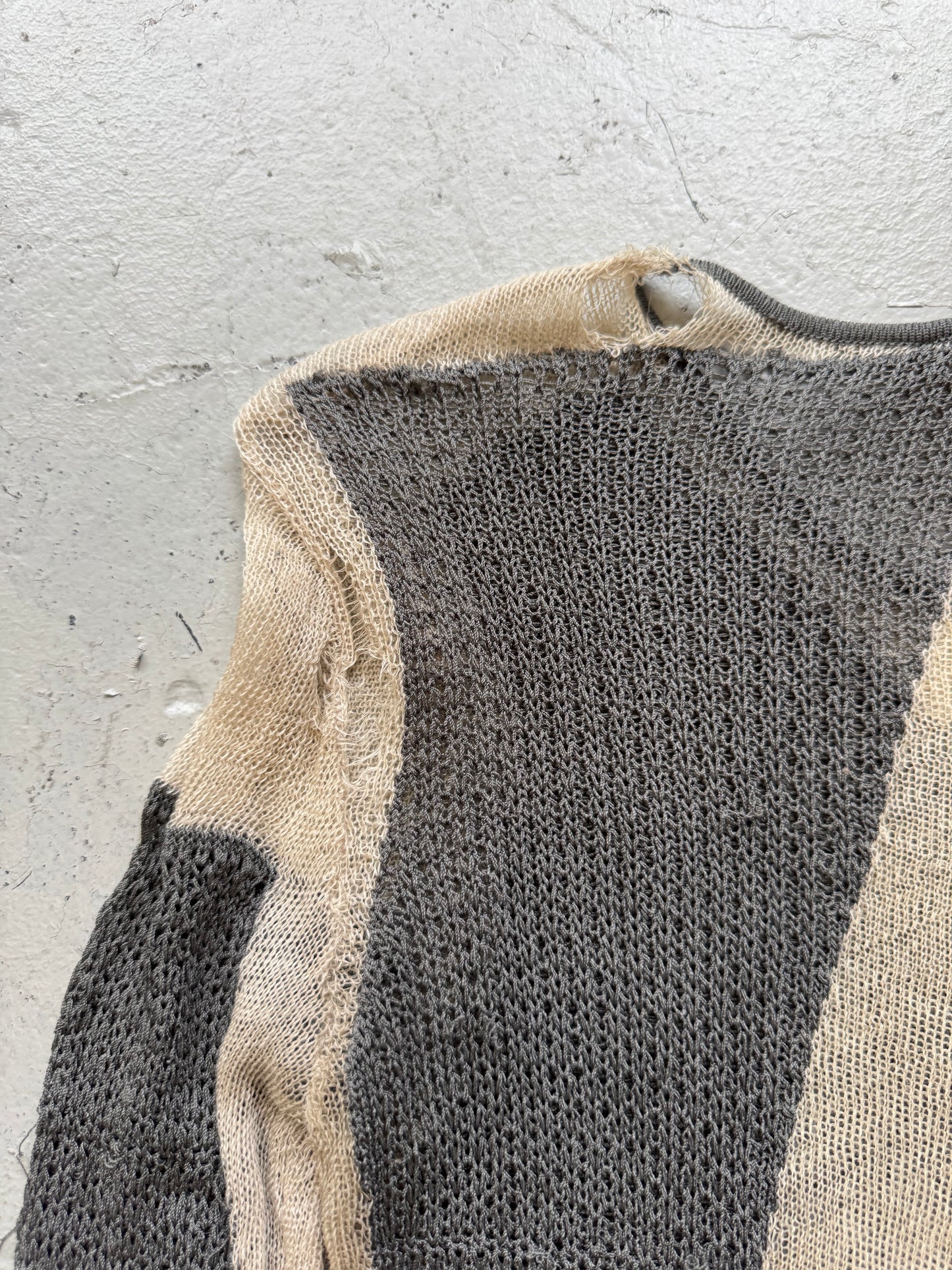 Helmut Lang Grey and White Mesh Long Sleeve (S)