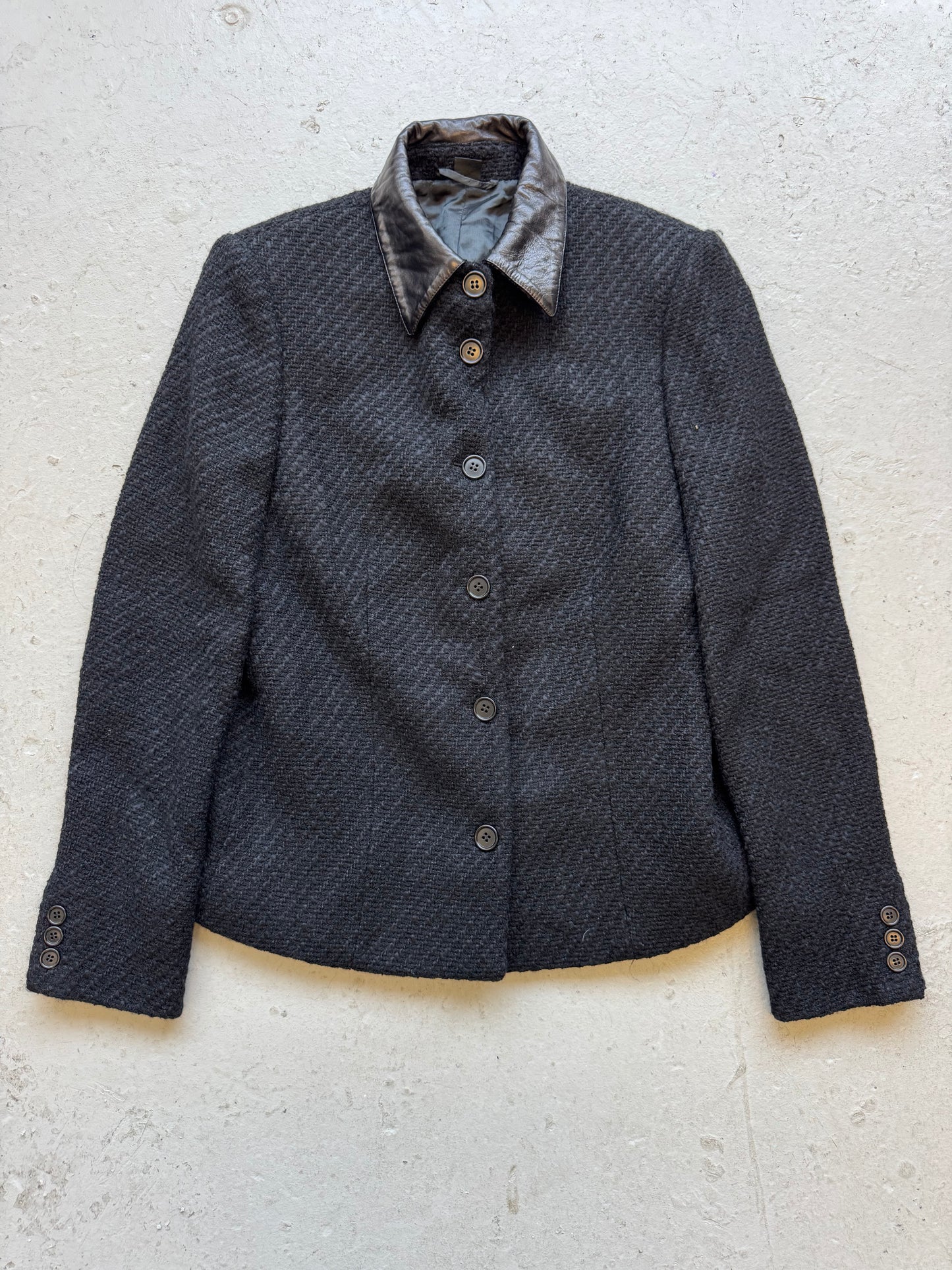 Helmut Lang AW01 Leather Collar Tweed Jacket (44)