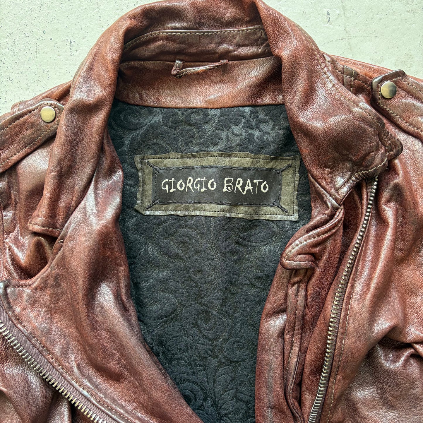 Giorgio Brato Brown Asymmetrical Leather Jacket (42)