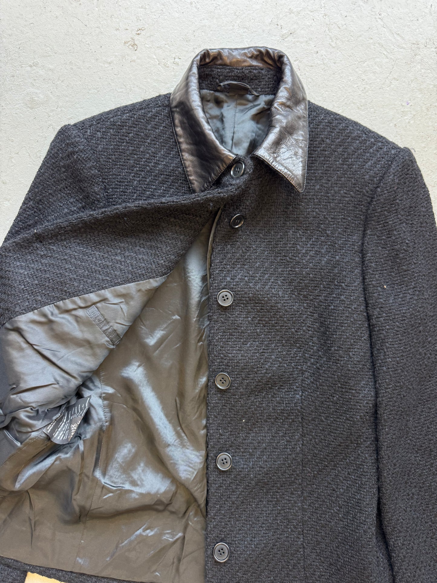 Helmut Lang AW01 Leather Collar Tweed Jacket (44)