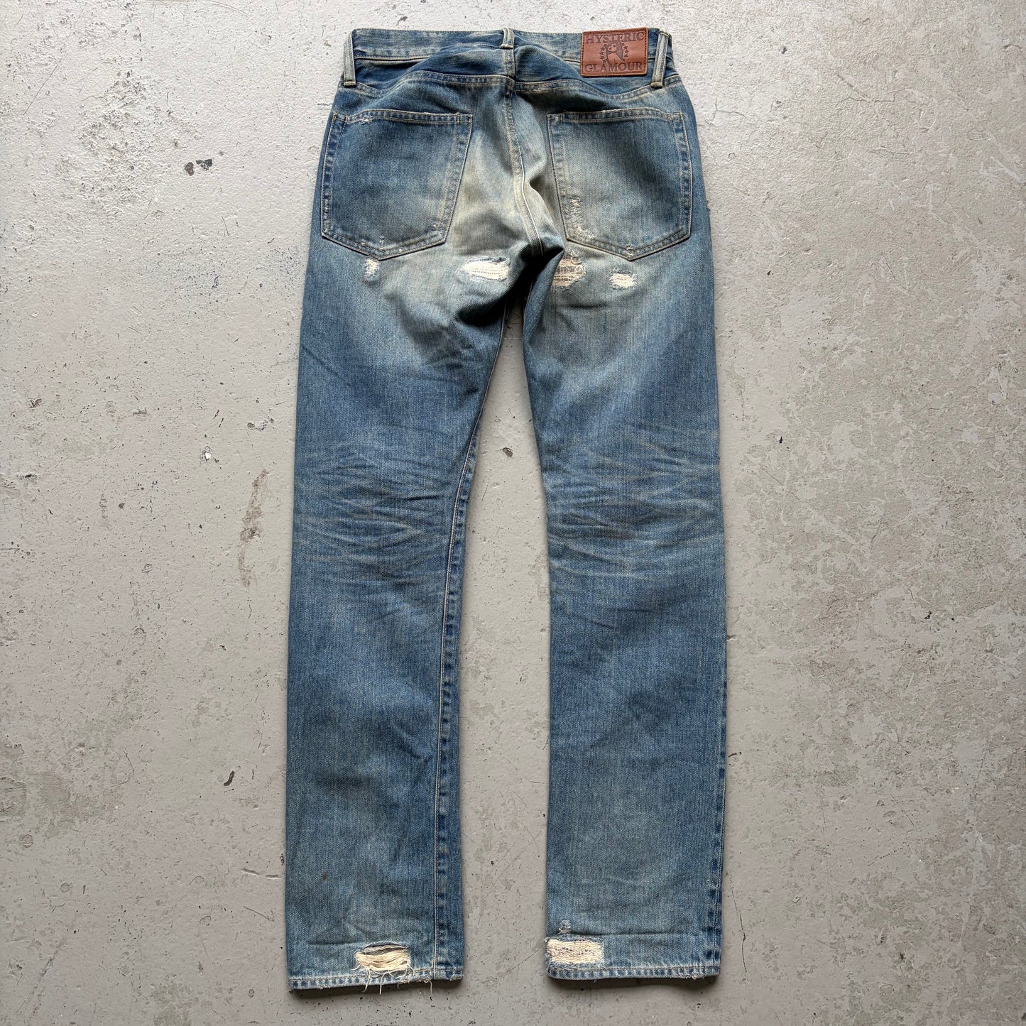 Hysteric Glamour Studded Hickory Distressed Light Wash Denim (30)