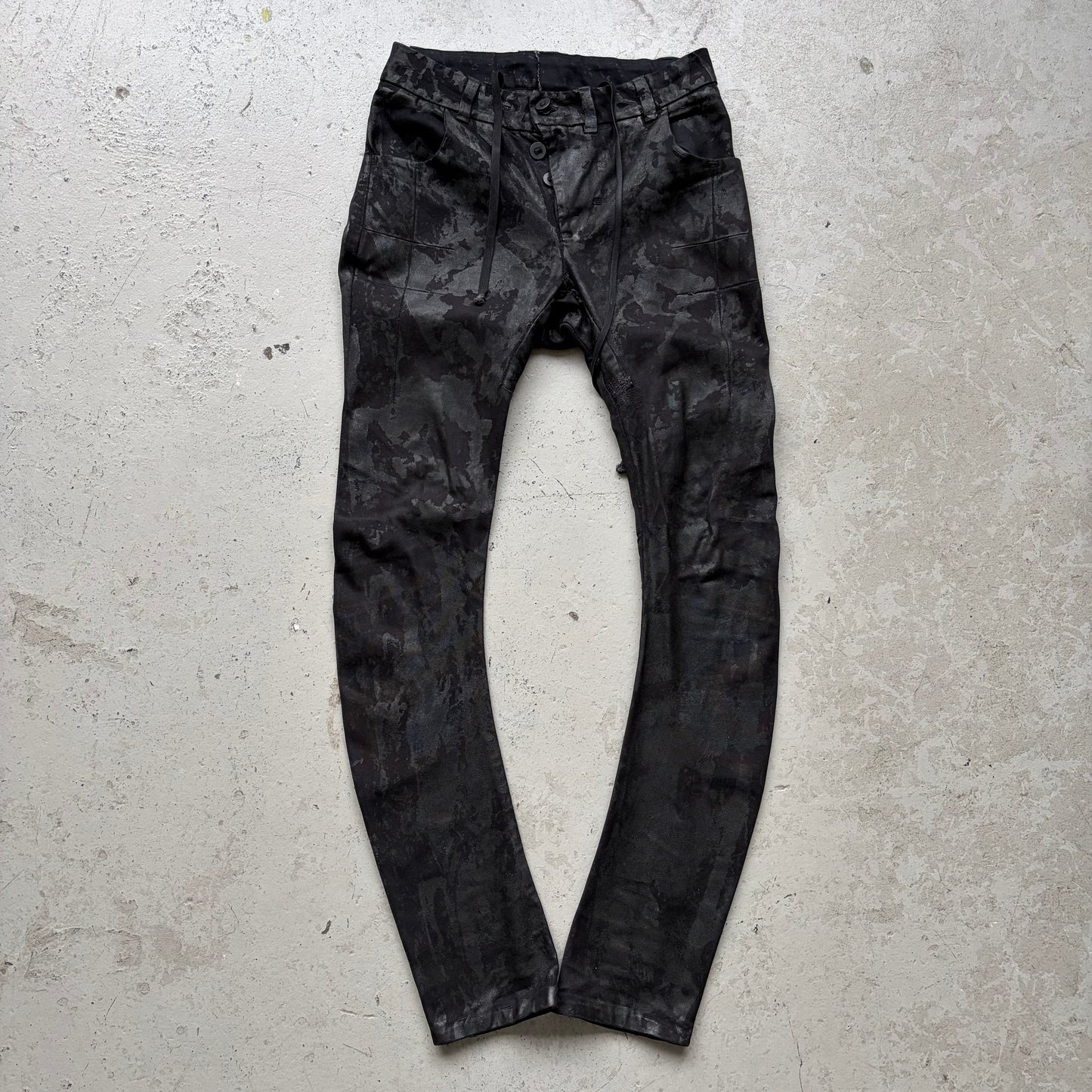 Boris Bidjan Saberi AW14 Cotton Black Object Dyed Waxed Bottoms (M)