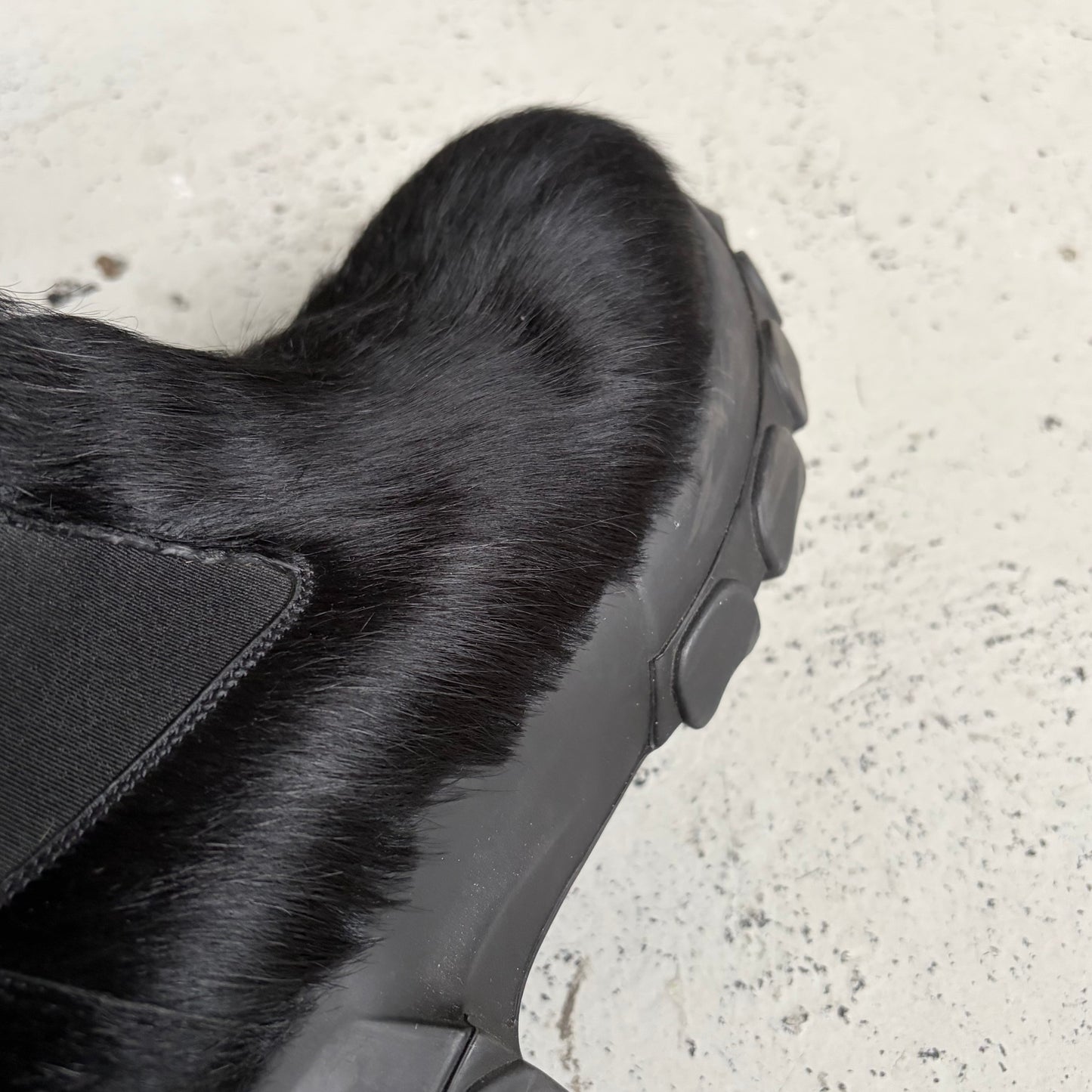 Rick Owens Black Pony Hair Bozo Tractor Boots (45)