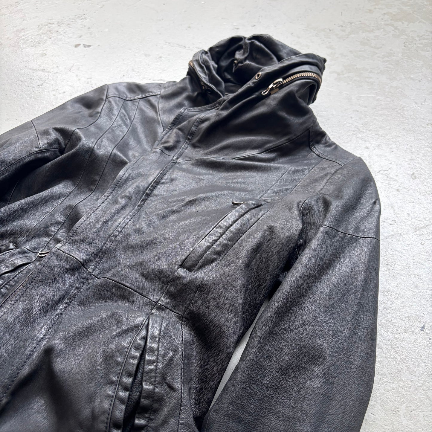 Tornado Mart Black Leather Dual Zip Jacket (M)