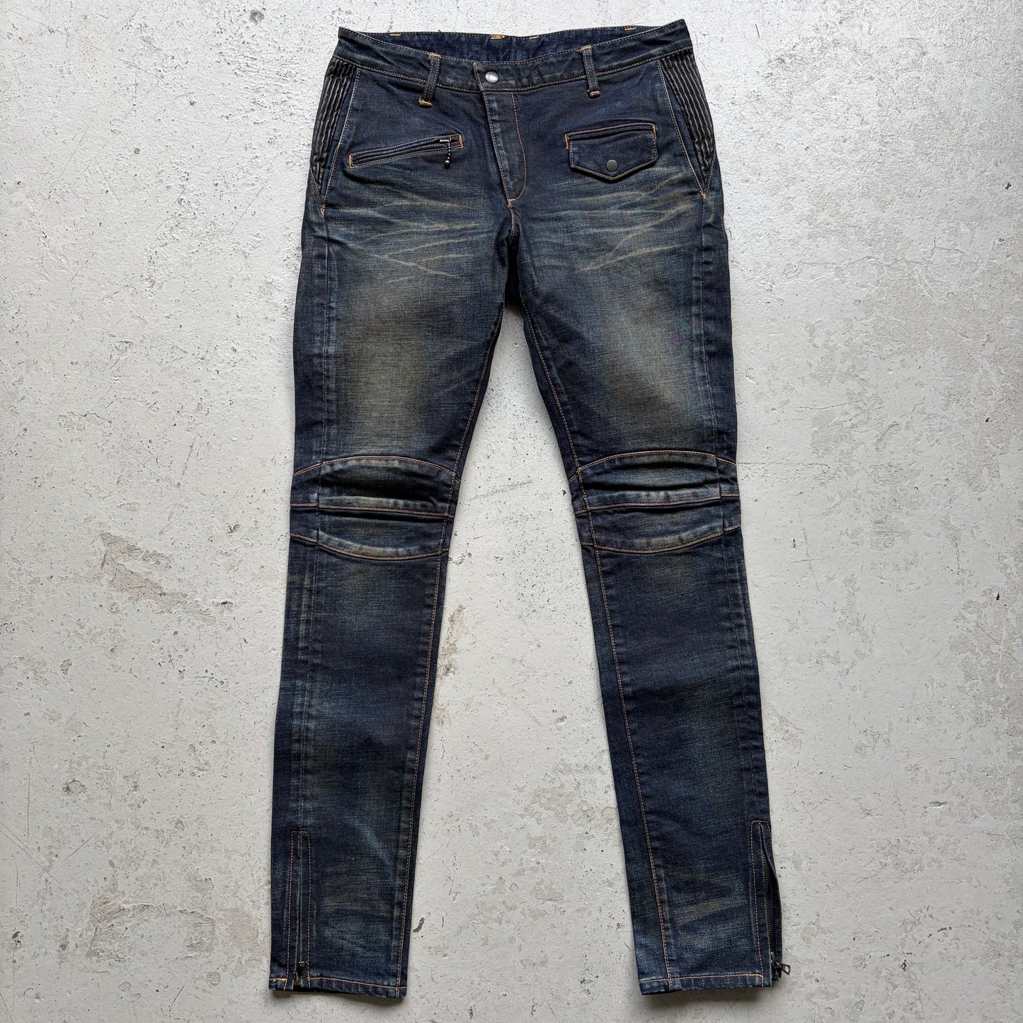 Isamu Katayama Blue Leather Panel Biker Denim (M)