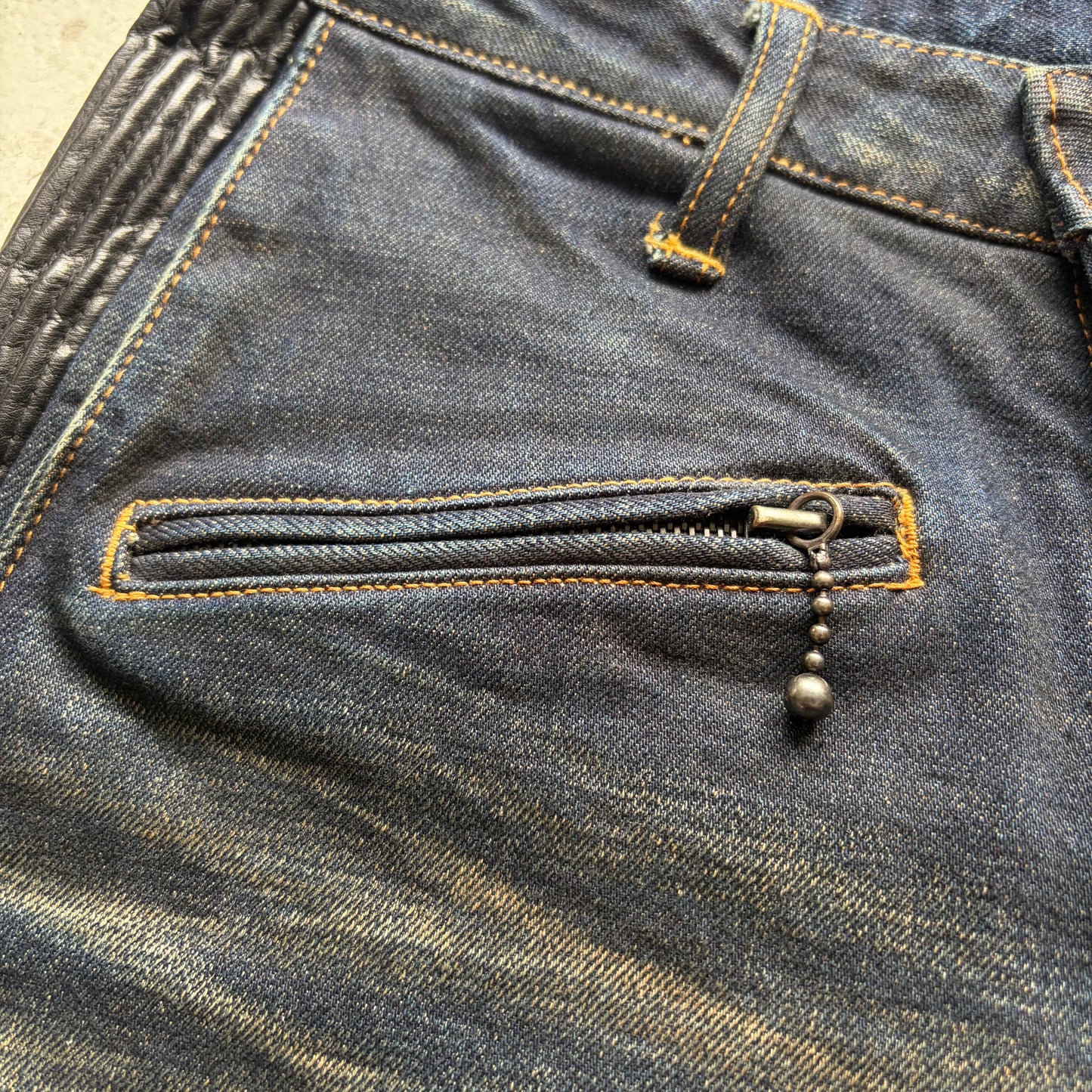Isamu Katayama Blue Leather Panel Biker Denim (M)