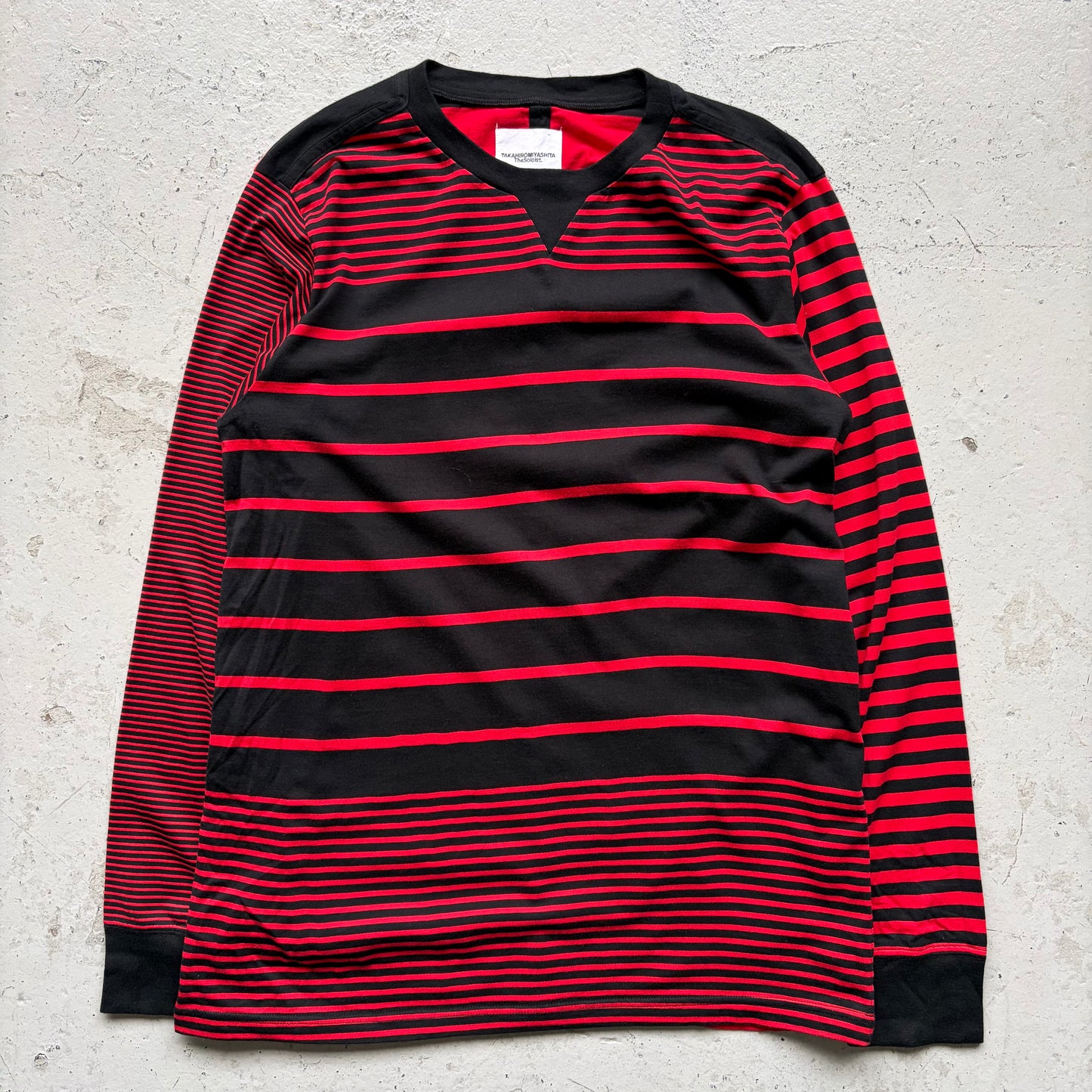 Takahiro Miyashita The Soloist Red & Black Striped Long Sleeve Shirt (48)
