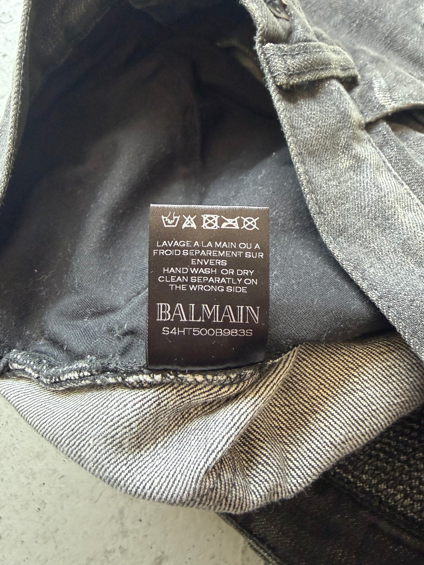 Balmain SS14 Silver Waxed Distressed Moto Biker Jeans (29)