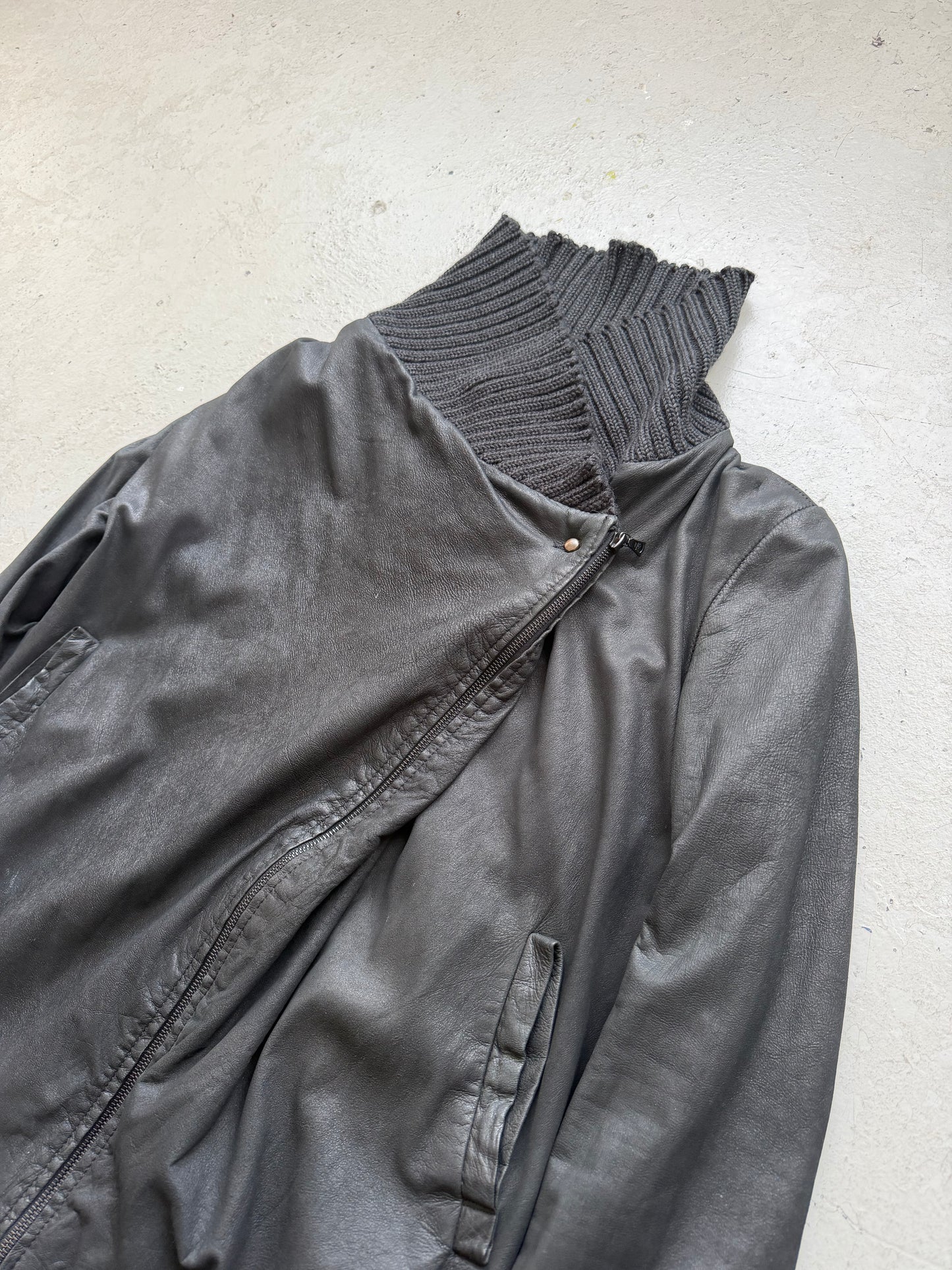 Isaac Sellam 2000's Asymmetrical Deerskin Leather Jacket (38)