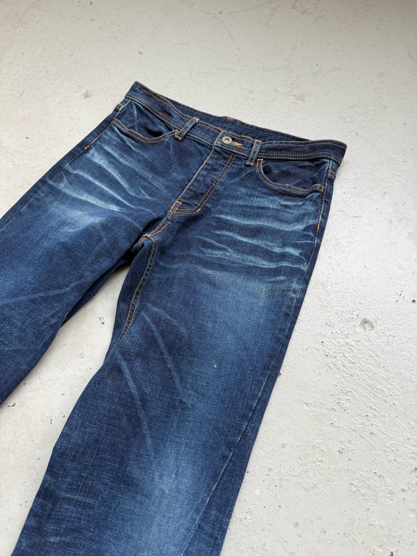 Rip Van Winkle Blue Wash Zipper Flare Denim (4)
