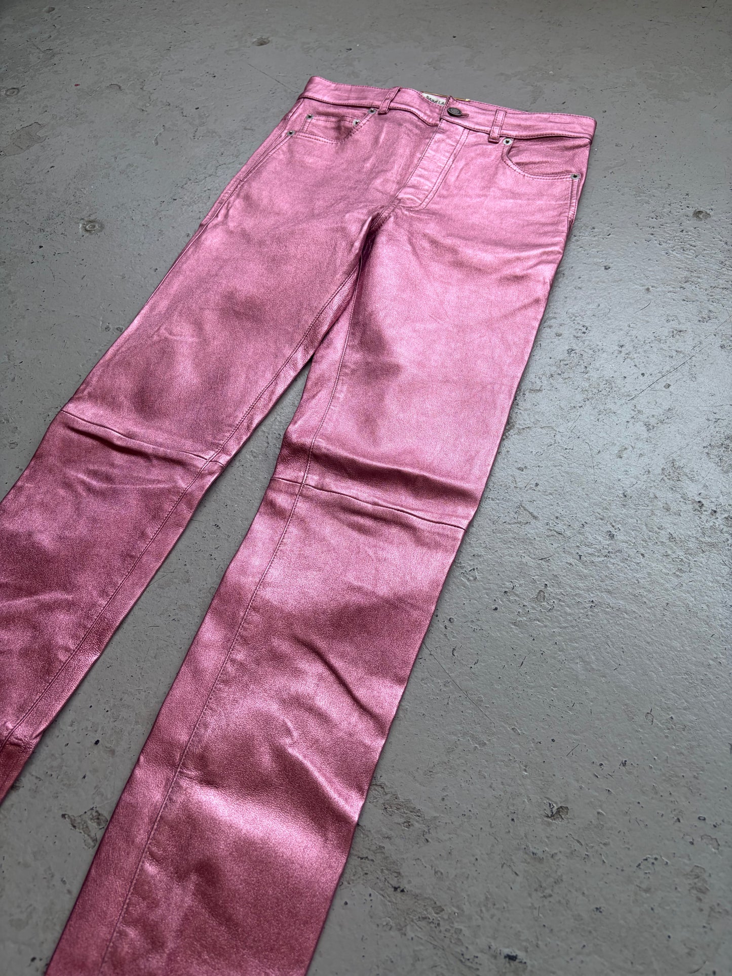 Saint Laurent Paris 2021 Pink Metallic Leather Pants (36)