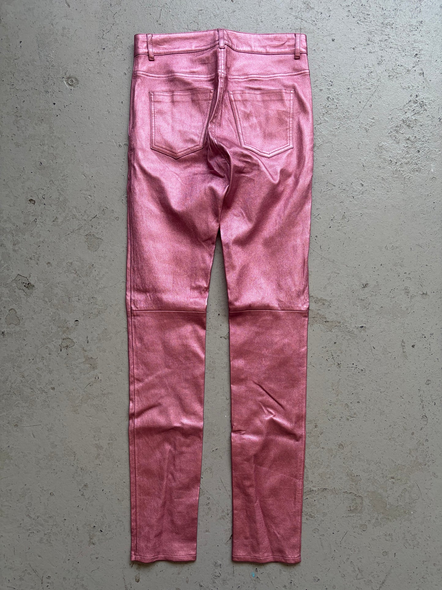 Saint Laurent Paris 2021 Pink Metallic Leather Pants (36)
