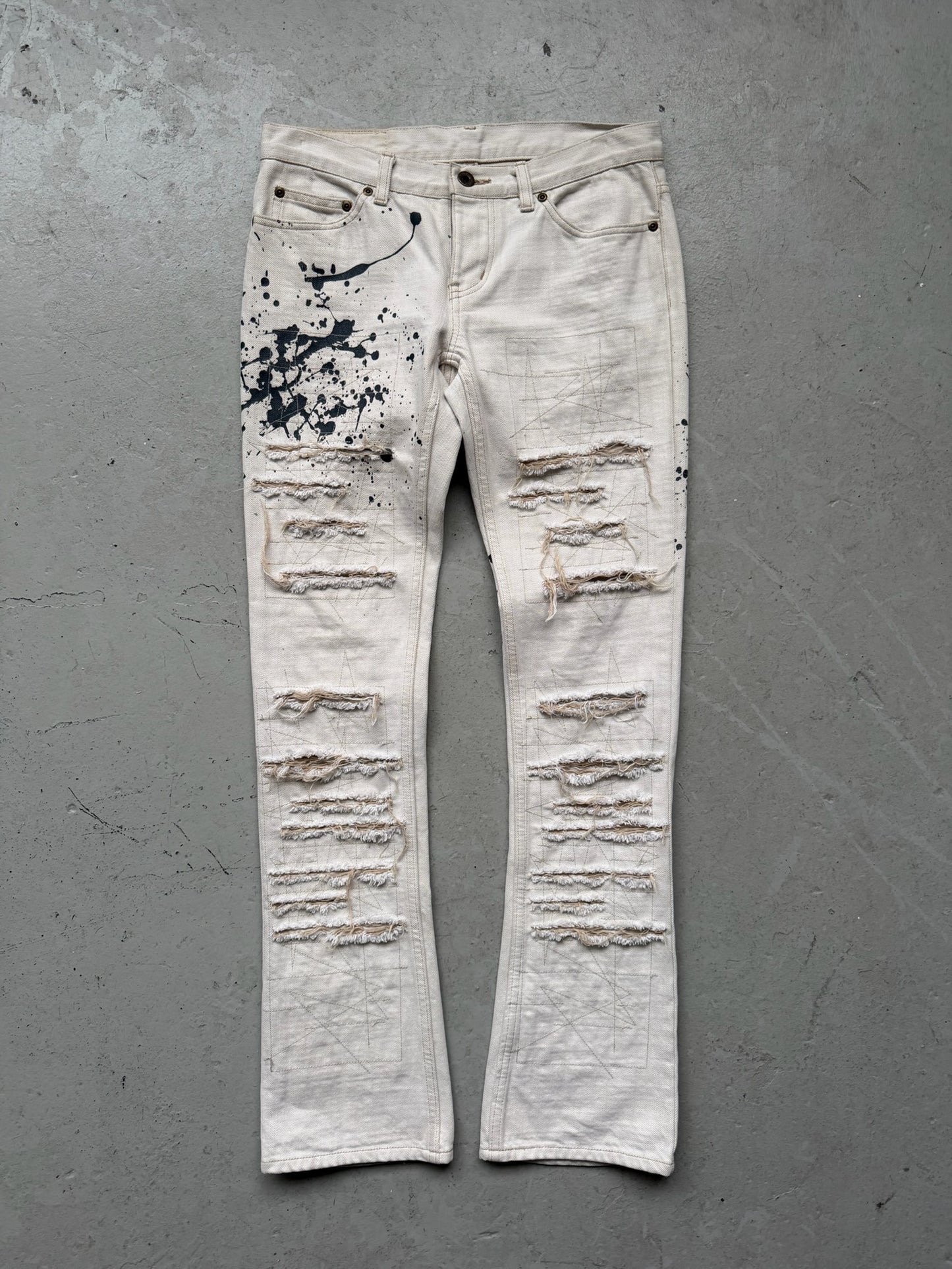 Hysteric Glamour Hysterics Distressed Paint Splatter White Denim (S)