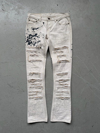 Hysteric Glamour Hysterics Distressed Paint Splatter White Denim (S)
