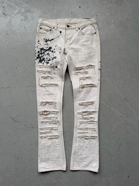 Hysteric Glamour Hysterics Distressed Paint Splatter White Denim (S)