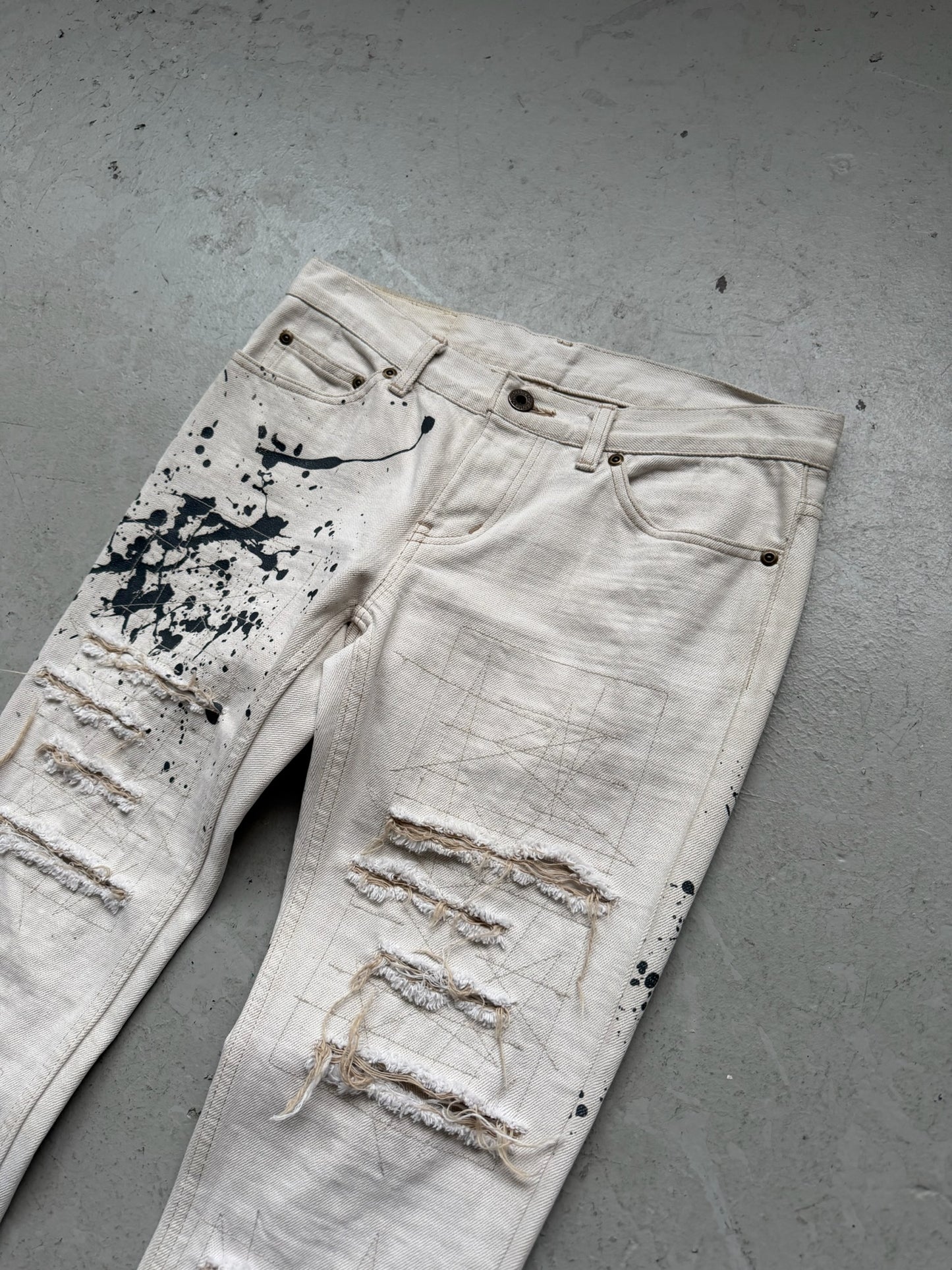 Hysteric Glamour Hysterics Distressed Paint Splatter White Denim (S)