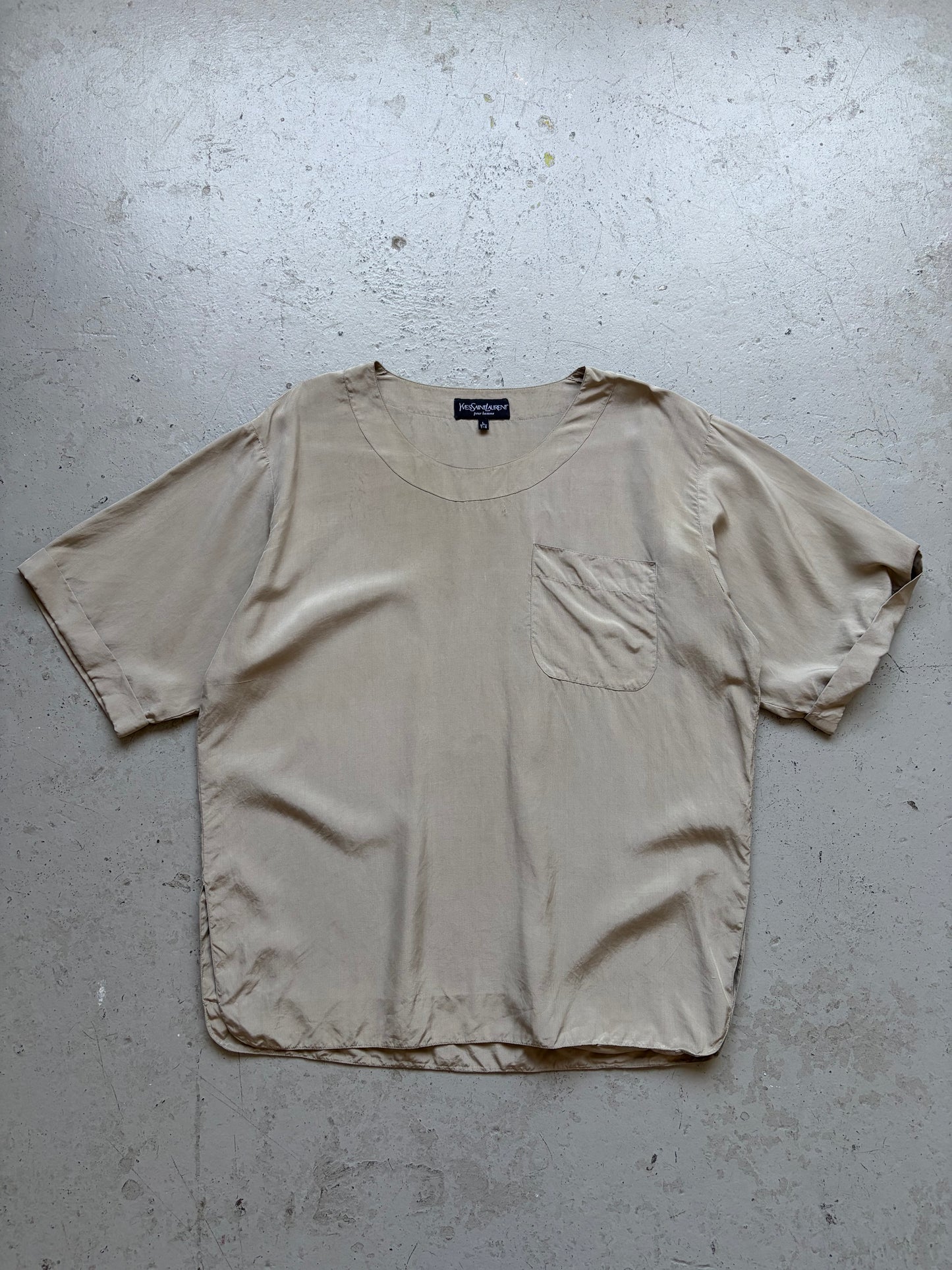 Yves Saint Laurent Grey Silk Short Sleeve Shirt (L)
