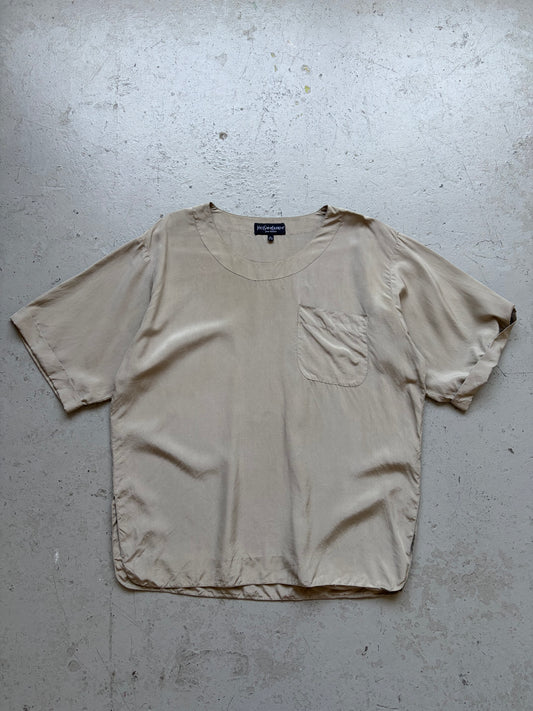 Yves Saint Laurent Grey Silk Short Sleeve Shirt (L)
