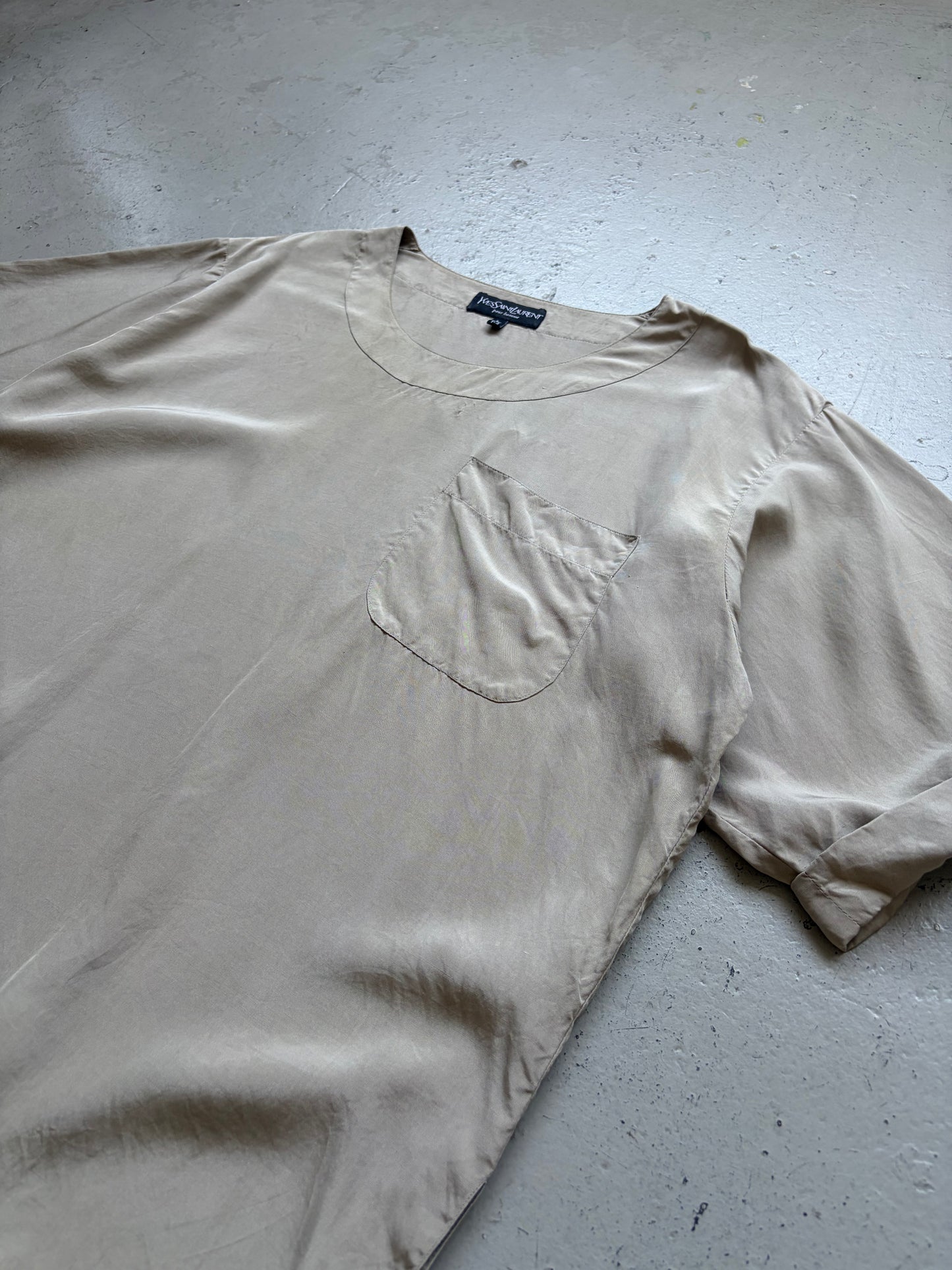Yves Saint Laurent Grey Silk Short Sleeve Shirt (L)